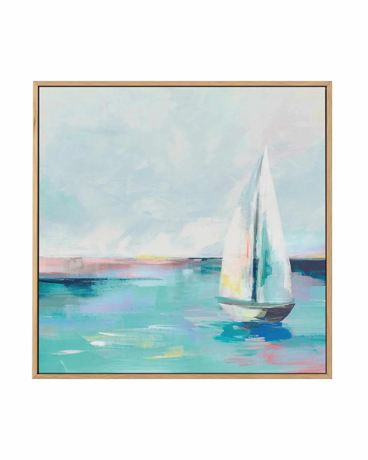 Blue Coast Sailboat | Framed Canvas Art Print from Olive et Oriel where you can shop wallpaper and artworks online