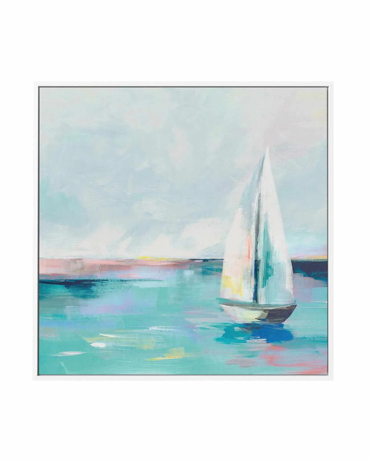 Blue Coast Sailboat | Framed Canvas Art Print from Olive et Oriel where you can shop wallpaper and artworks online