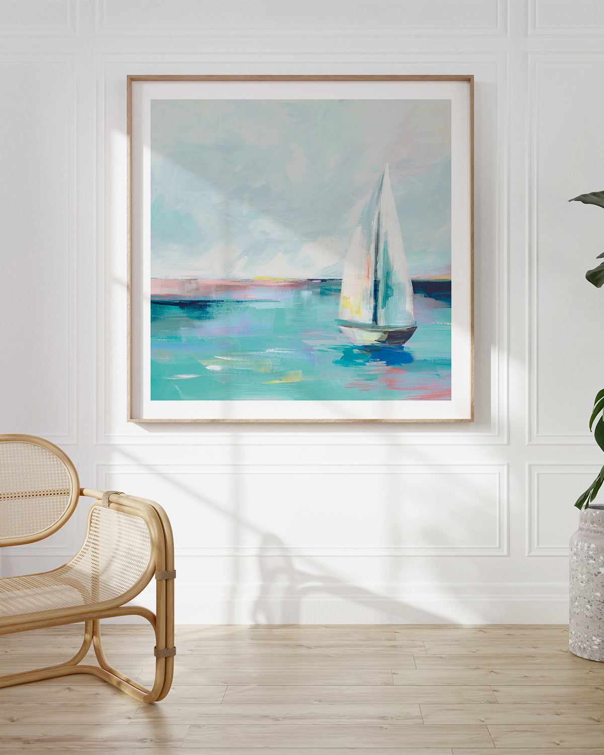 Blue Coast Sailboat Art Print