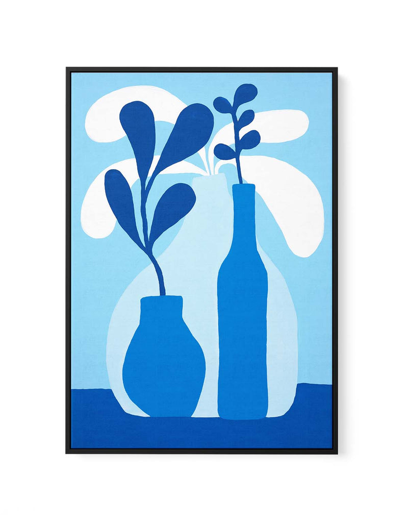 Blue Dahlias by Teena Zerefos | Framed Canvas Art Print