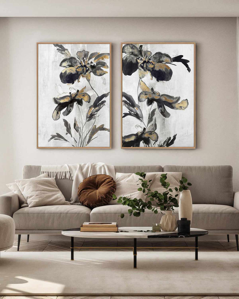 Blue Daphne I Gold | Framed Canvas Art Print