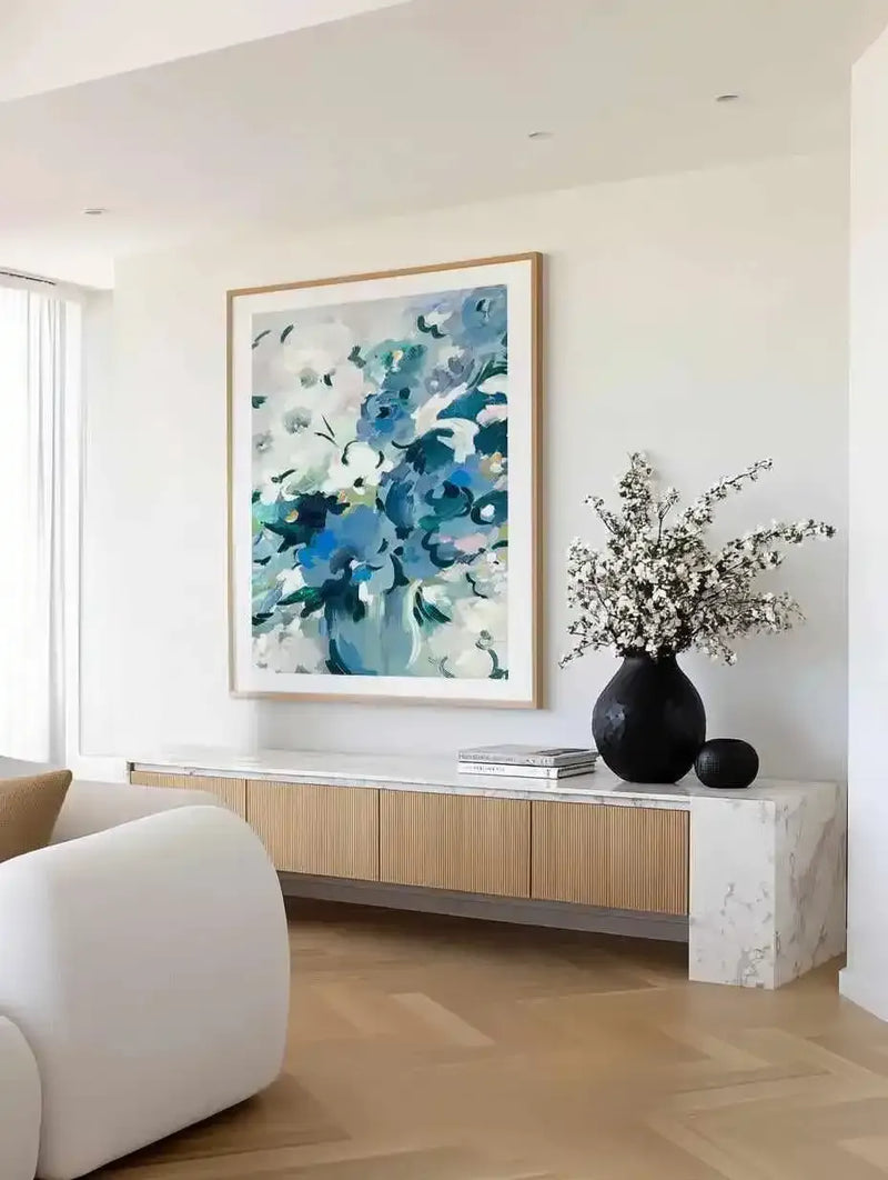 Blue Floral Vase Art Print from Olive et Oriel where you can shop wallpaper and artworks online
