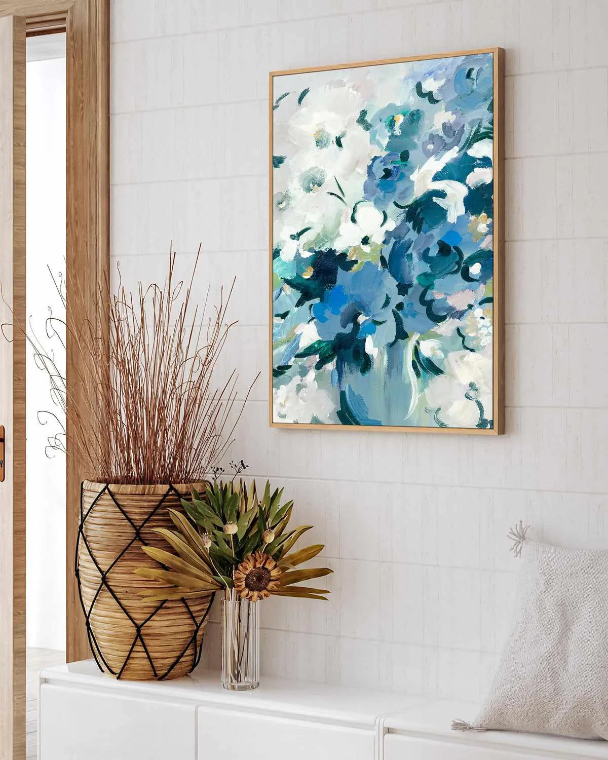 Blue Floral Vase | Framed Canvas Art Print from Olive et Oriel where you can shop wallpaper and artworks online