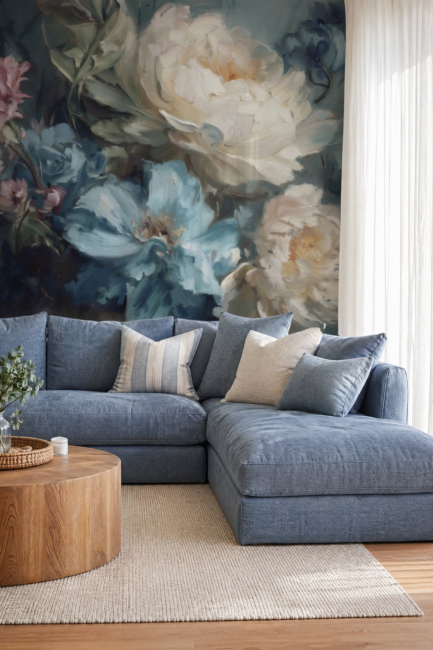 Blue Haze Florals Mural Wallpaper