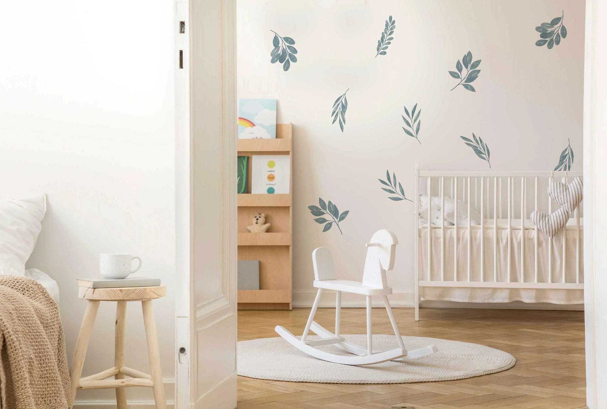 Blue Leaves Decal Set-Decals-Olive et Oriel-Decorate your kids bedroom wall decor with removable wall decals, these fabric kids decals are a great way to add colour and update your children's bedroom. Available as girls wall decals or boys wall decals, there are also nursery decals.