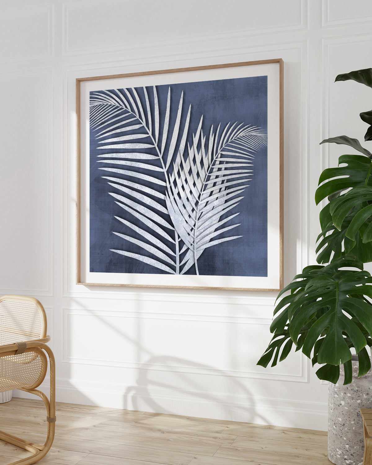 Blue Palm Leaf I Art Print