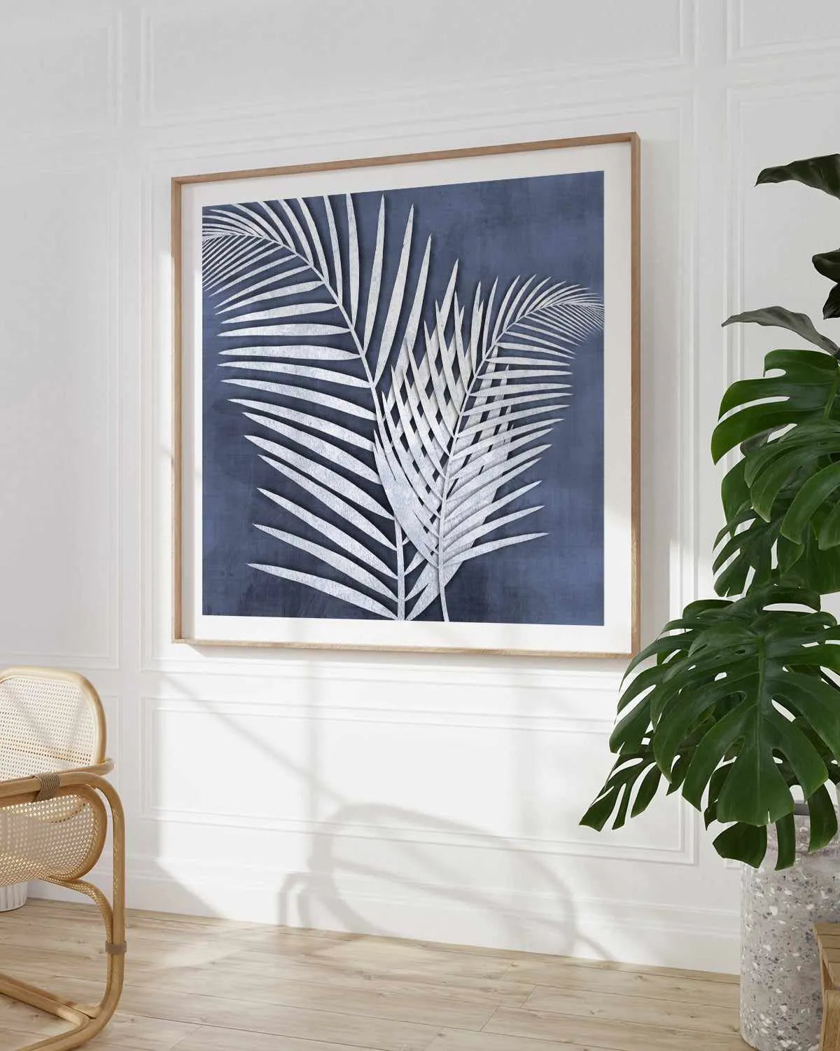 Blue Palm Leaf I Art Print from Olive et Oriel where you can shop wallpaper and artworks online