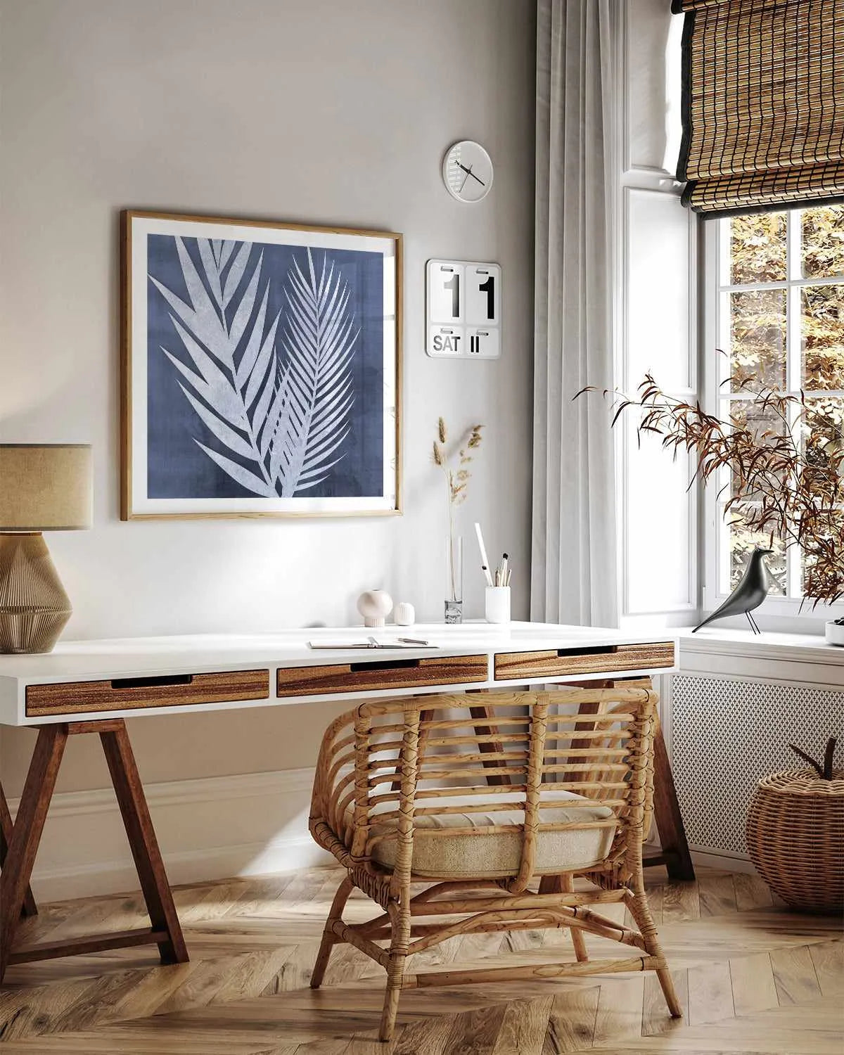 Blue Palm Leaf II Art Print from Olive et Oriel where you can shop wallpaper and artworks online