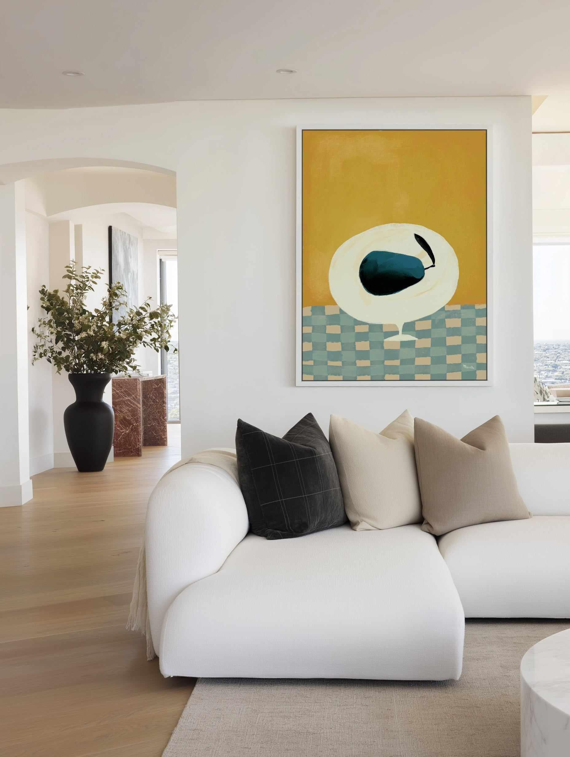 Blue Pear by Marco Marella | Framed Canvas Art Print from Olive et Oriel where you can shop wallpaper and artworks online