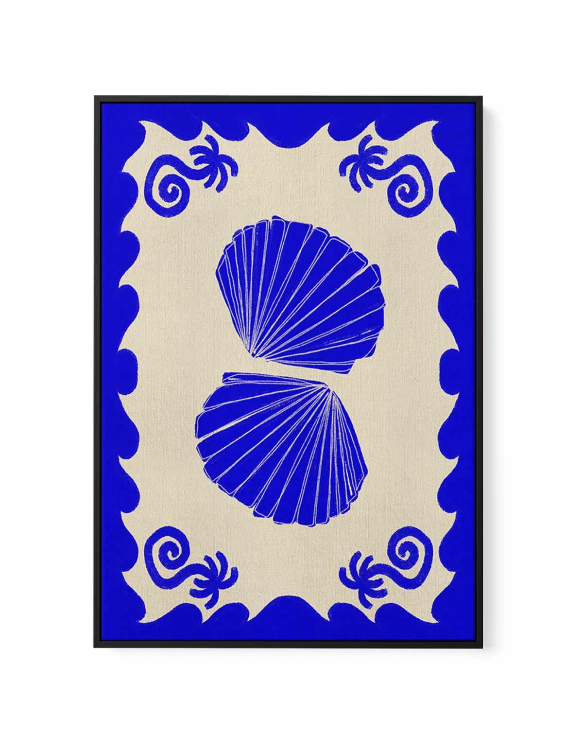 Blue Seashell Stories by Shatha Al Dafai | Framed Canvas Art Print from Olive et Oriel where you can shop wallpaper and artworks online