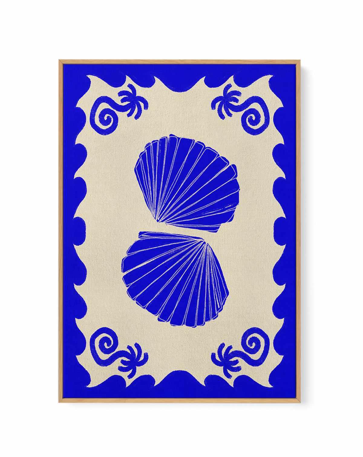 Blue Seashell Stories by Shatha Al Dafai | Framed Canvas Art Print from Olive et Oriel where you can shop wallpaper and artworks online
