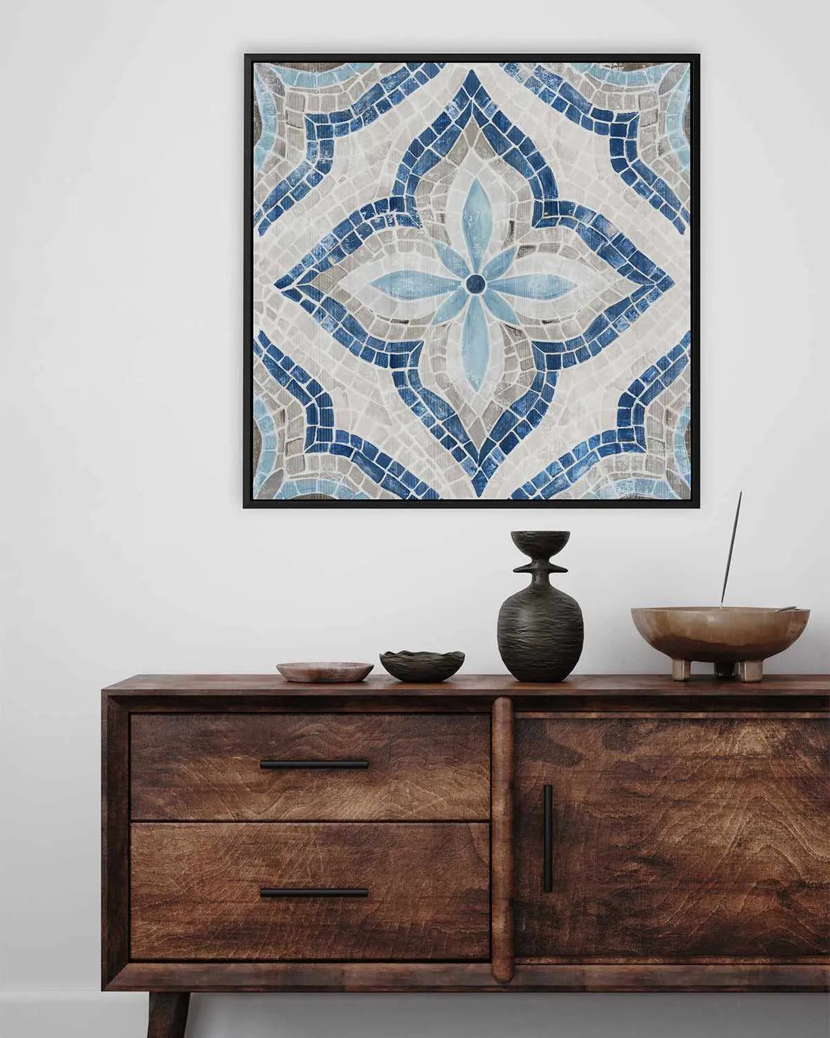 Blue Single Moroccan Tile | Framed Canvas Art Print from Olive et Oriel where you can shop wallpaper and artworks online