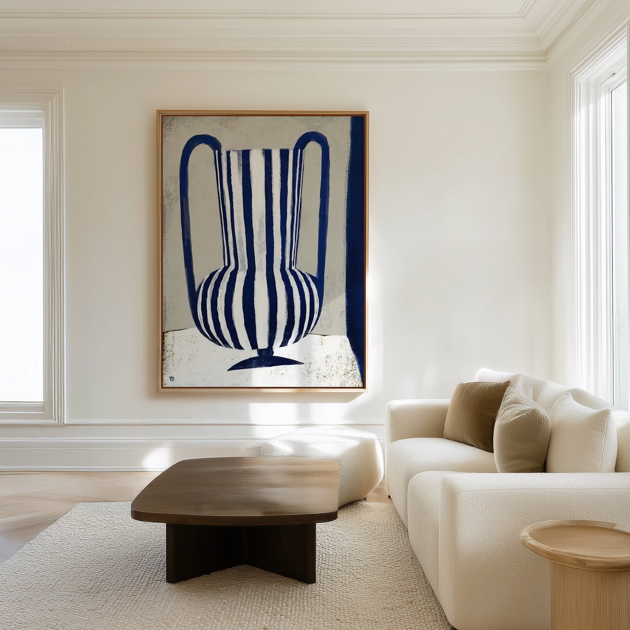 Blue Striped Vase by Marco Marella | Framed Canvas Art Print