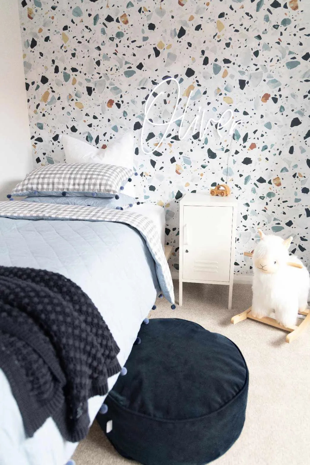 Blue Terrazzo Stone Wallpaper-Wallpaper-Buy Kids Removable Wallpaper Online Our Custom Made Children√¢‚Ç¨‚Ñ¢s Wallpapers Are A Fun Way To Decorate And Enhance Boys Bedroom Decor And Girls Bedrooms They Are An Amazing Addition To Your Kids Bedroom Walls Our Collection of Kids Wallpaper Is Sure To Transform Your Kids Rooms Interior Style From Pink Wallpaper To Dinosaur Wallpaper Even Marble Wallpapers For Teen Boys Shop Peel And Stick Wallpaper Online Today With Olive et Oriel