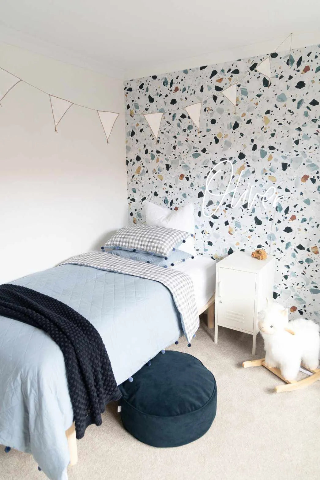 Blue Terrazzo Stone Wallpaper-Wallpaper-Buy Kids Removable Wallpaper Online Our Custom Made Children√¢‚Ç¨‚Ñ¢s Wallpapers Are A Fun Way To Decorate And Enhance Boys Bedroom Decor And Girls Bedrooms They Are An Amazing Addition To Your Kids Bedroom Walls Our Collection of Kids Wallpaper Is Sure To Transform Your Kids Rooms Interior Style From Pink Wallpaper To Dinosaur Wallpaper Even Marble Wallpapers For Teen Boys Shop Peel And Stick Wallpaper Online Today With Olive et Oriel