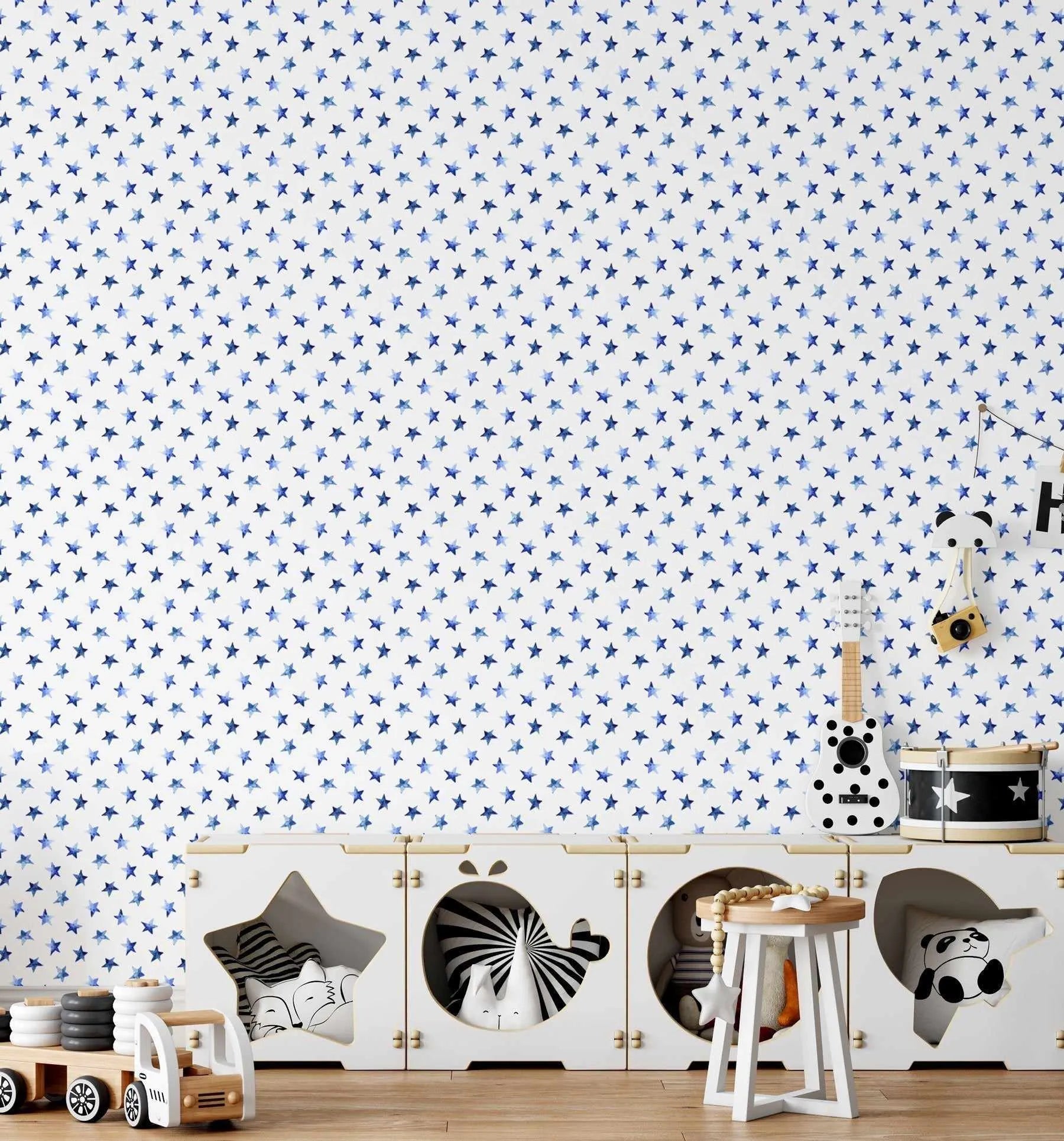 Blue Watercolour Stars Wallpaper-Wallpaper-Buy Kids Removable Wallpaper Online Our Custom Made Children√¢‚Ç¨‚Ñ¢s Wallpapers Are A Fun Way To Decorate And Enhance Boys Bedroom Decor And Girls Bedrooms They Are An Amazing Addition To Your Kids Bedroom Walls Our Collection of Kids Wallpaper Is Sure To Transform Your Kids Rooms Interior Style From Pink Wallpaper To Dinosaur Wallpaper Even Marble Wallpapers For Teen Boys Shop Peel And Stick Wallpaper Online Today With Olive et Oriel