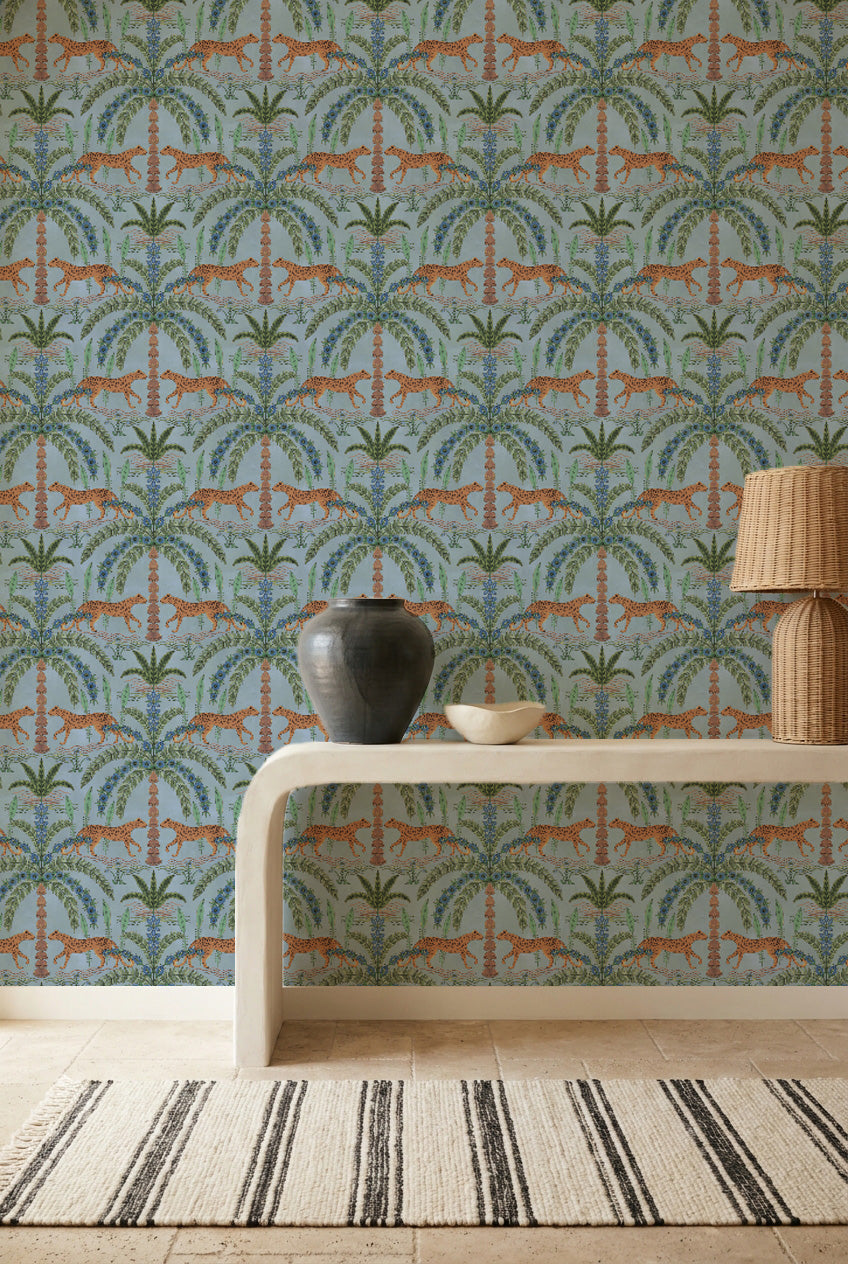 Boheme Cheetah in Blue Wallpaper