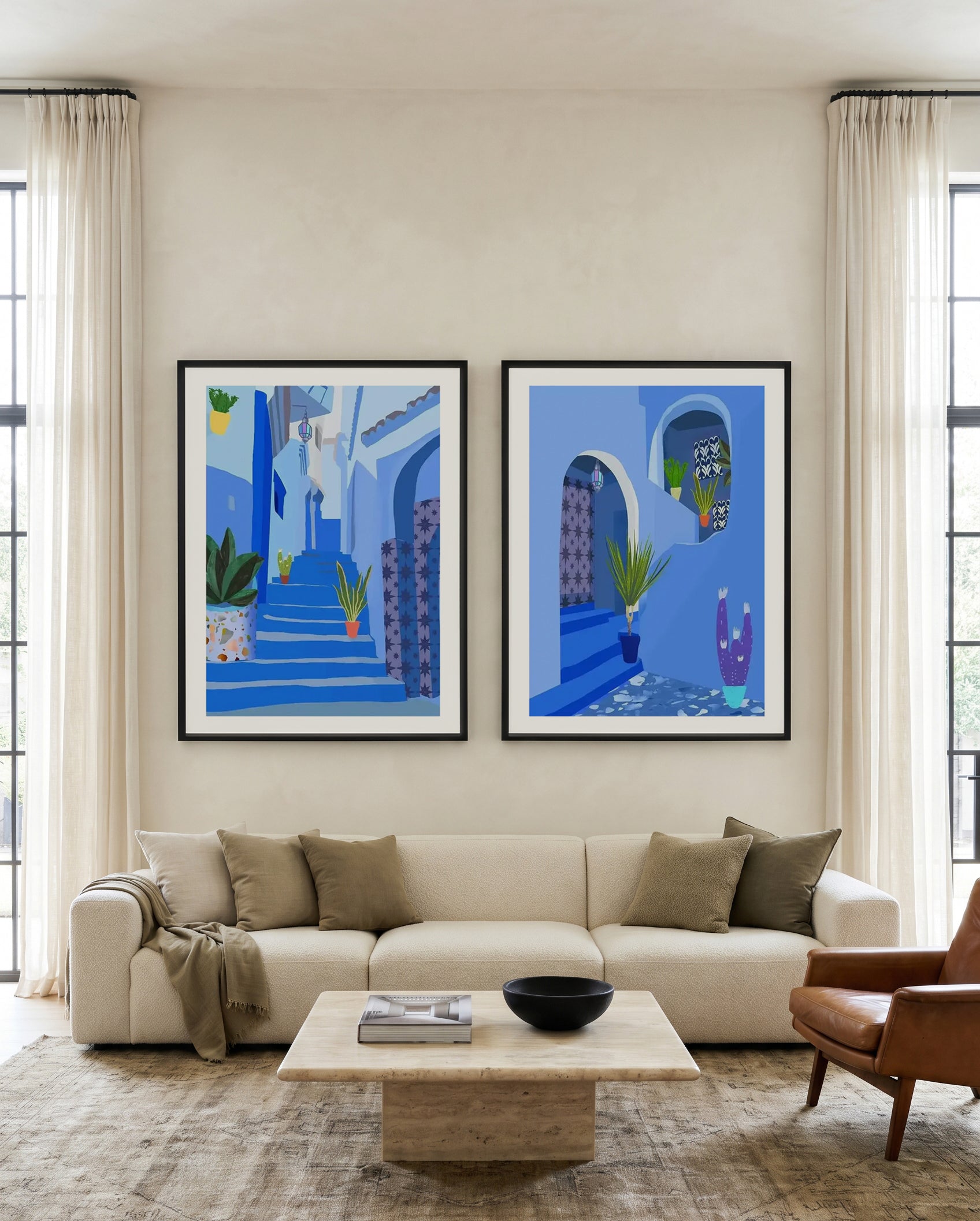 Blue City & Chefchaouen Morocco by Petra Lizde Art Print Set of 2 | Matching Wall Art