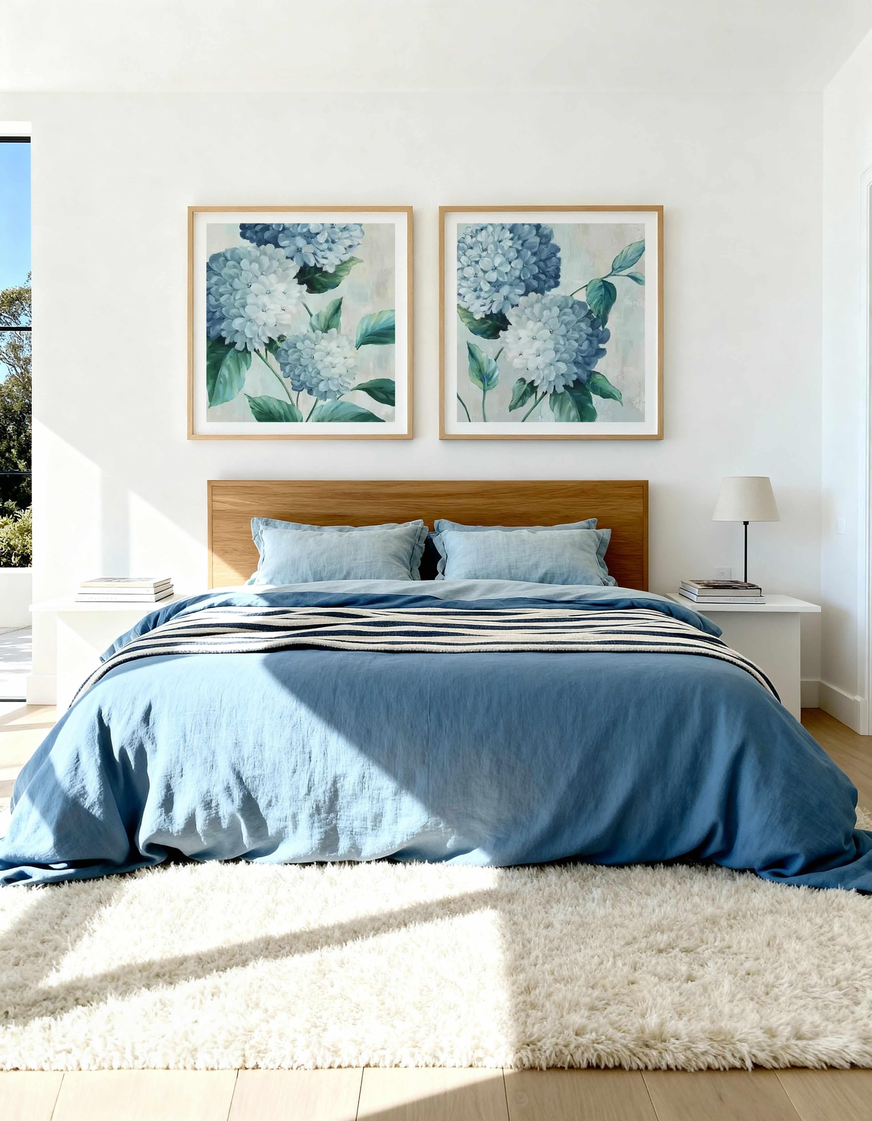 Blue Hydrangea Blooms I & II Art Print Set of 2 | Matching Wall Art