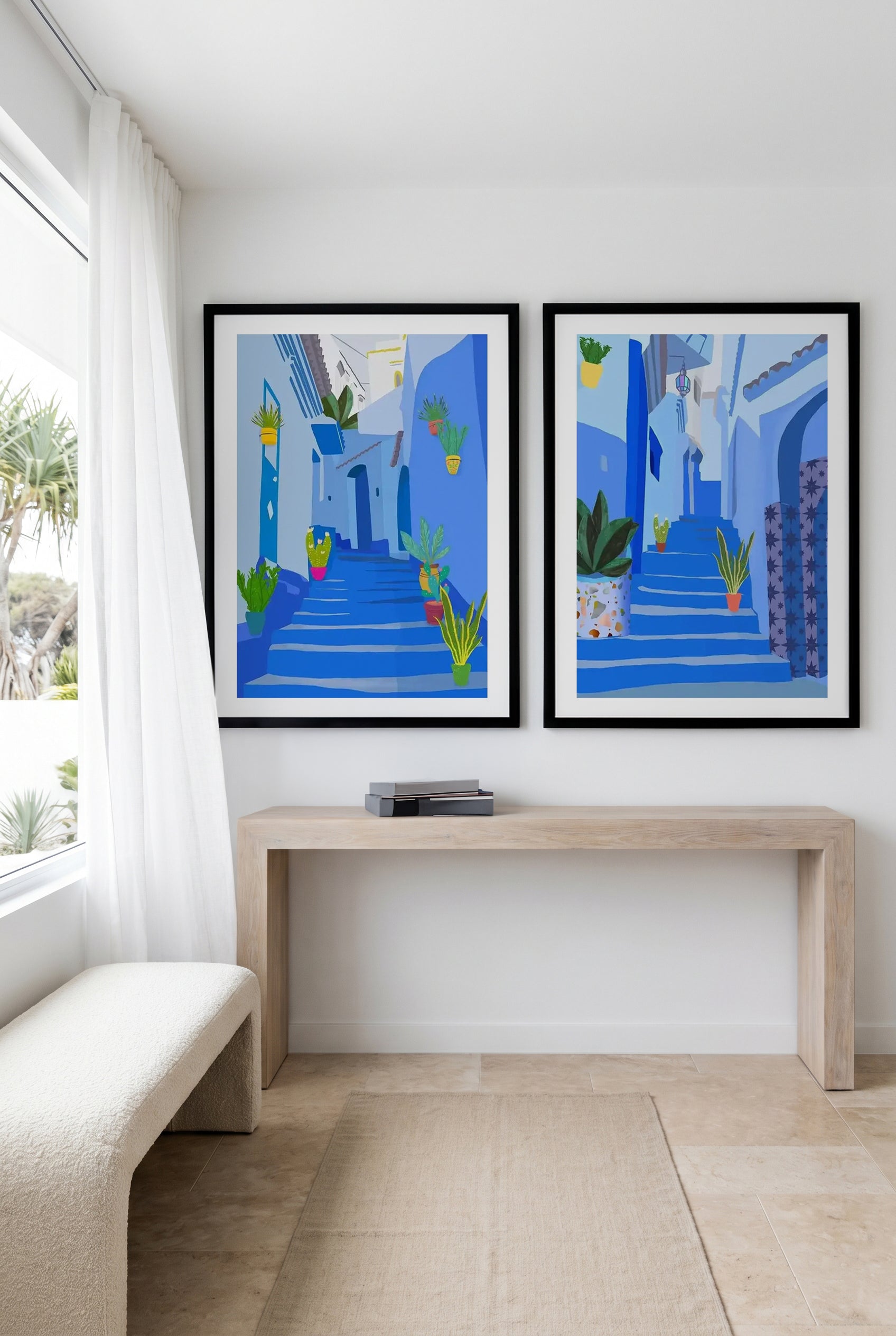 Blue Pearl & Blue City by Petra Lizde Art Print Set of 2 | Matching Wall Art