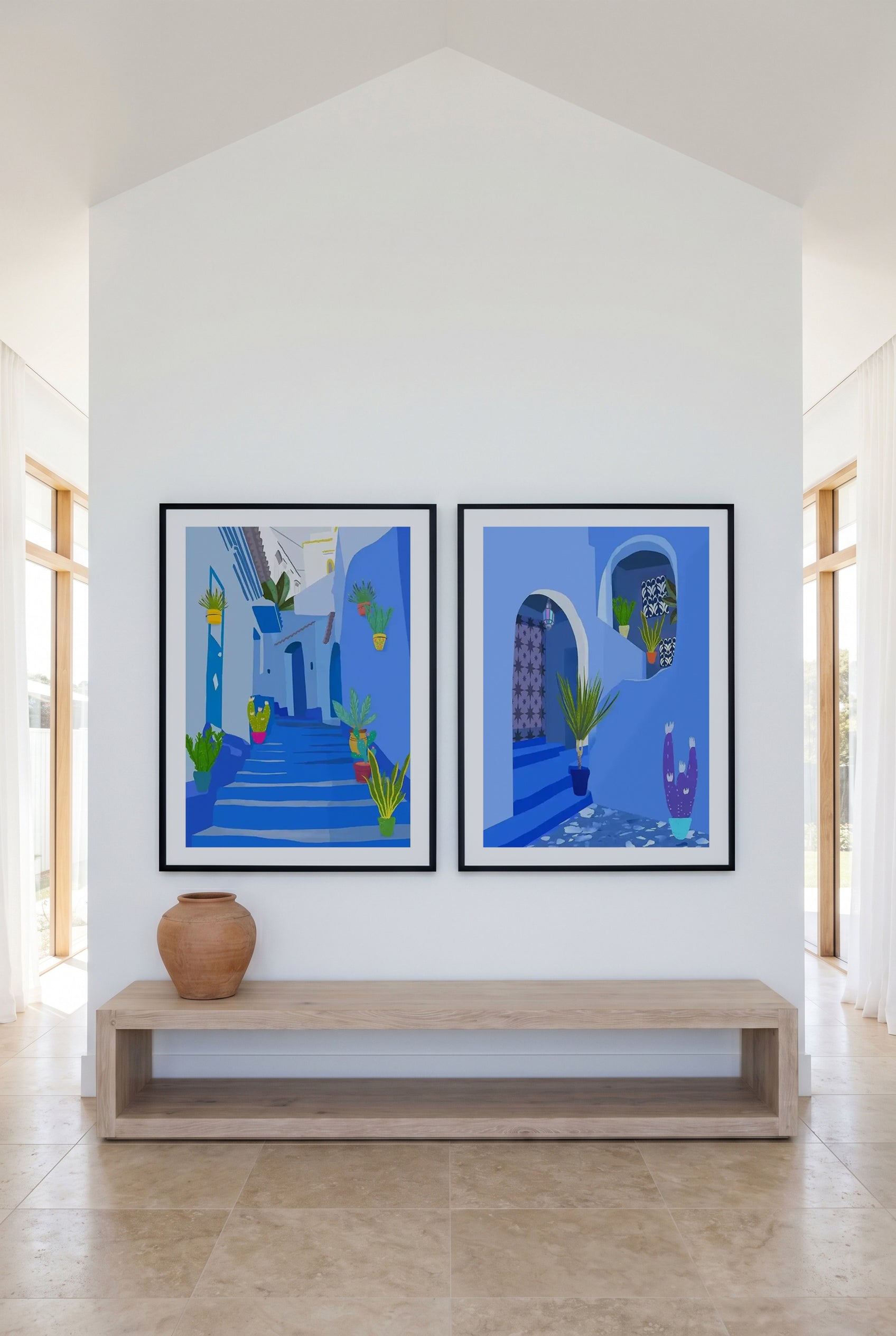 Blue Pearl & Chefchaouen Morocco by Petra Lizde Art Print Set of 2 | Matching Wall Art
