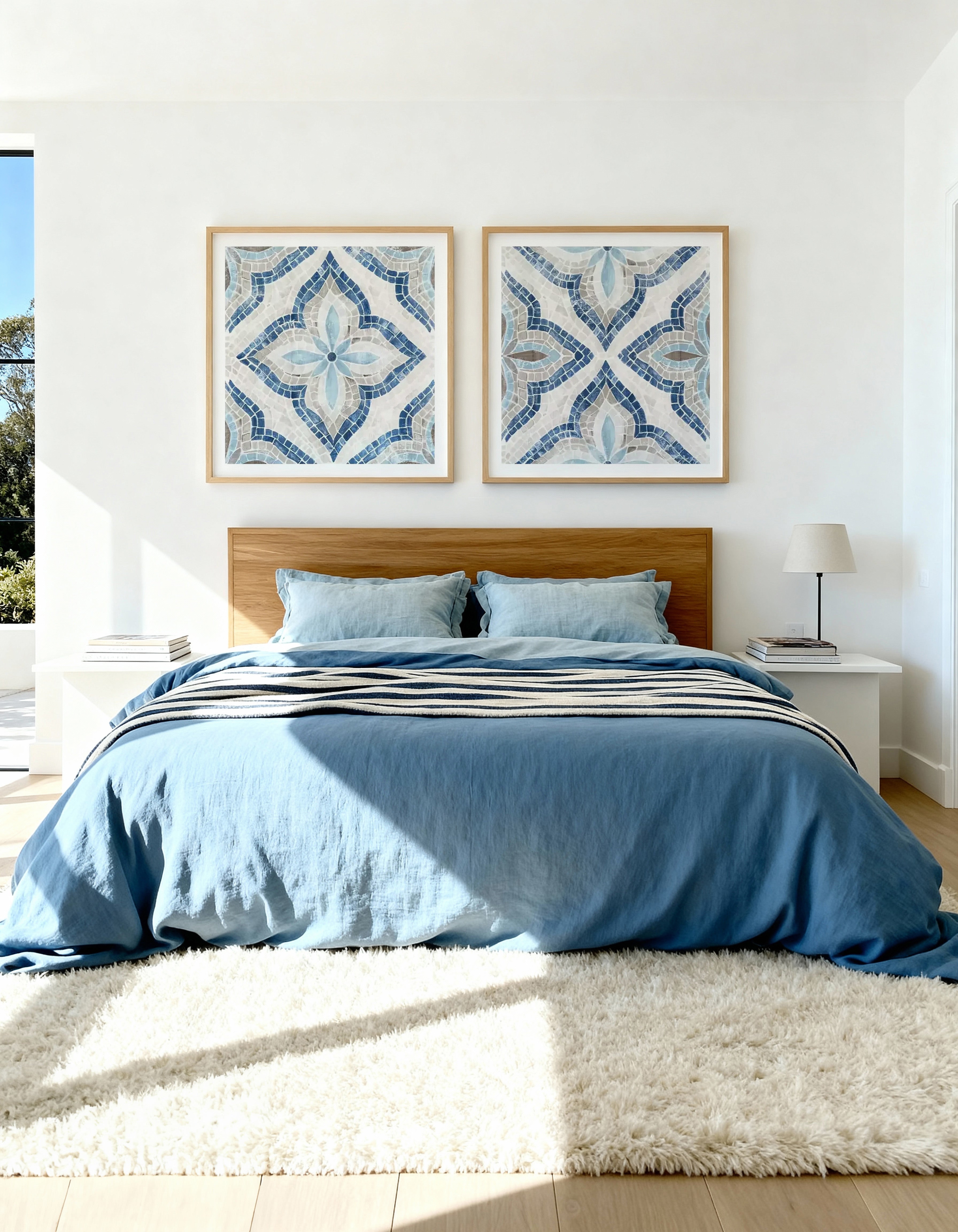 Blue Single Moroccan Tile & Blue Moroccan Tile Art Print Set of 2 | Matching Wall Art