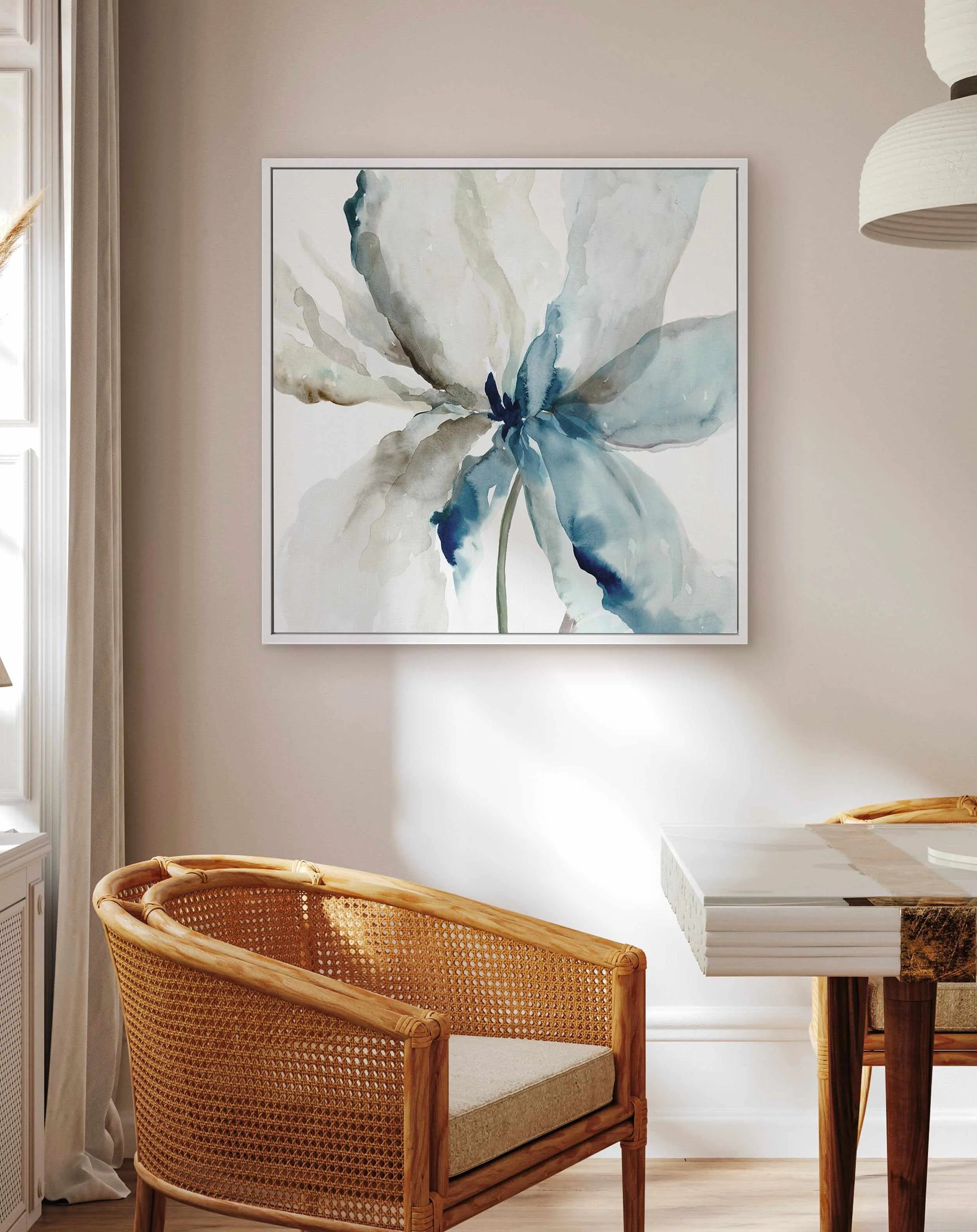 Blue Transparent Flower | Framed Canvas Art Print from Olive et Oriel where you can shop wallpaper and artworks online
