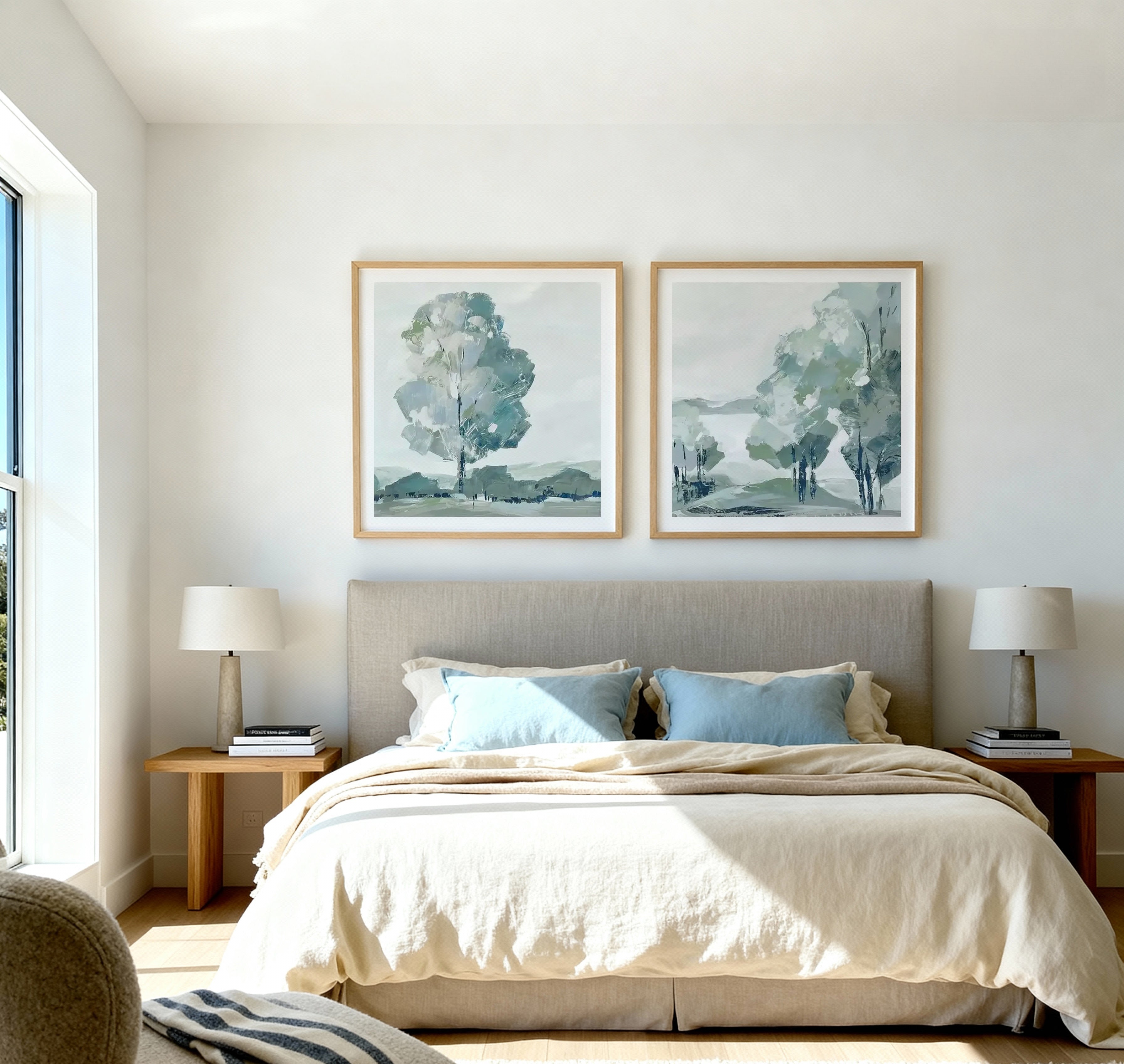Blue Tree Forest I & II Art Print Set of 2 | Matching Wall Art