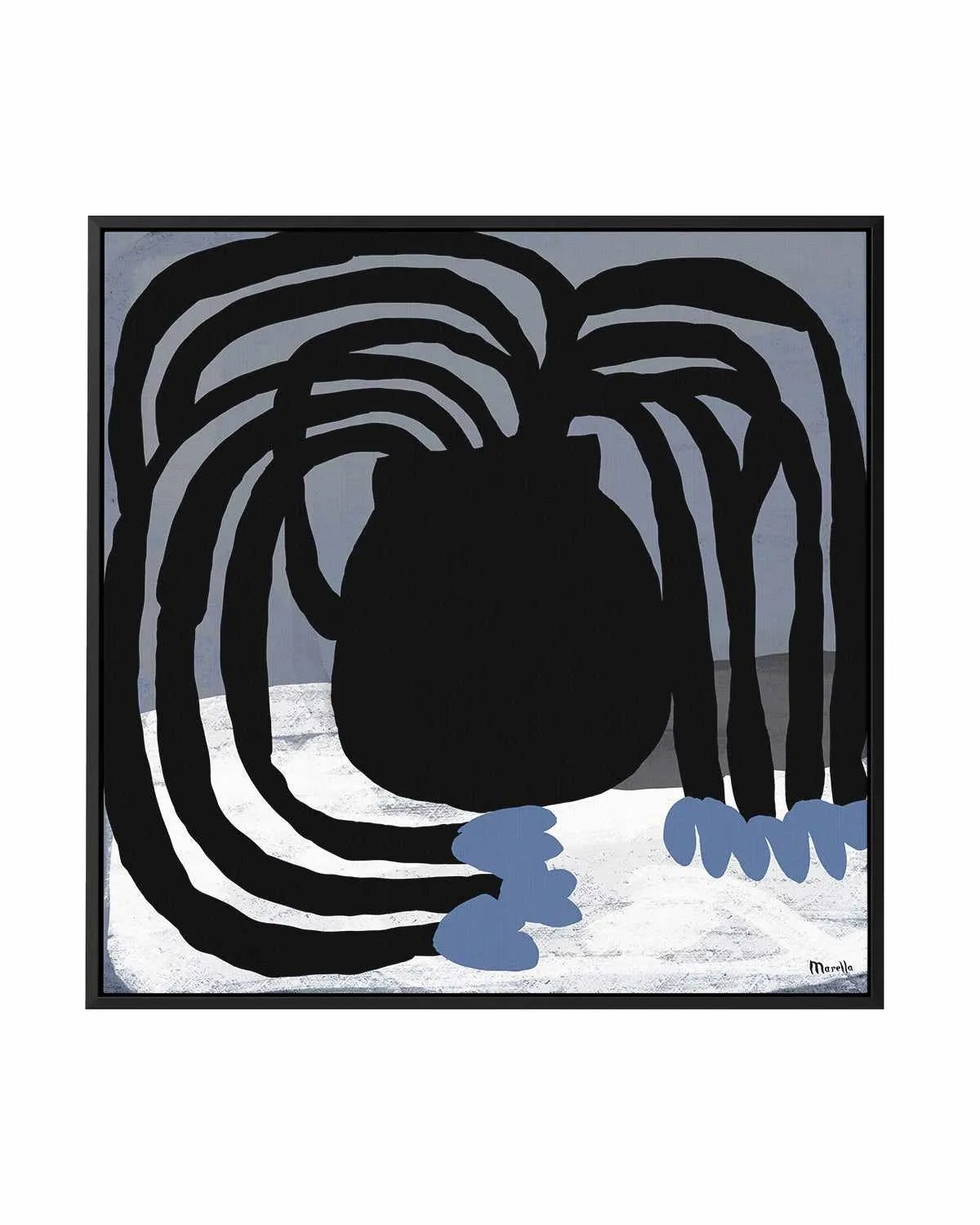 Blue Flowers in Black Vase by Marco Marella | Framed Canvas Art Print from Olive et Oriel where you can shop wallpaper and artworks online