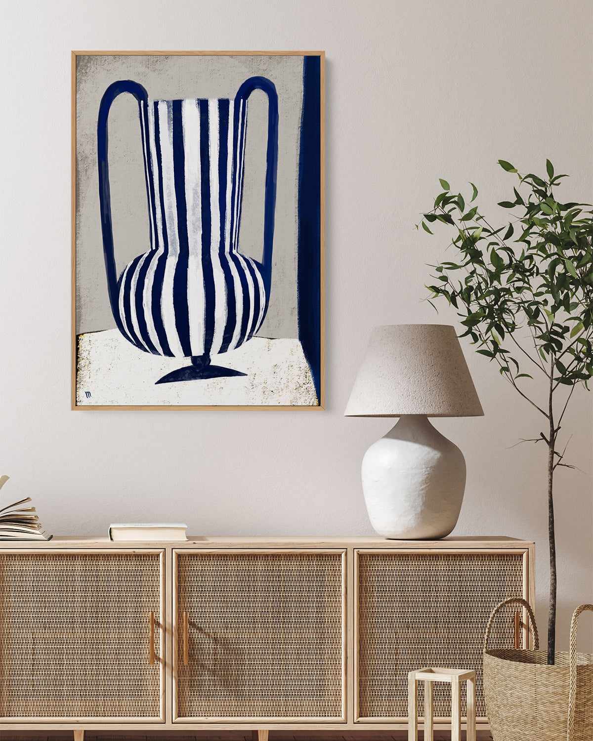 Blue Striped Vase by Marco Marella | Framed Canvas Art Print