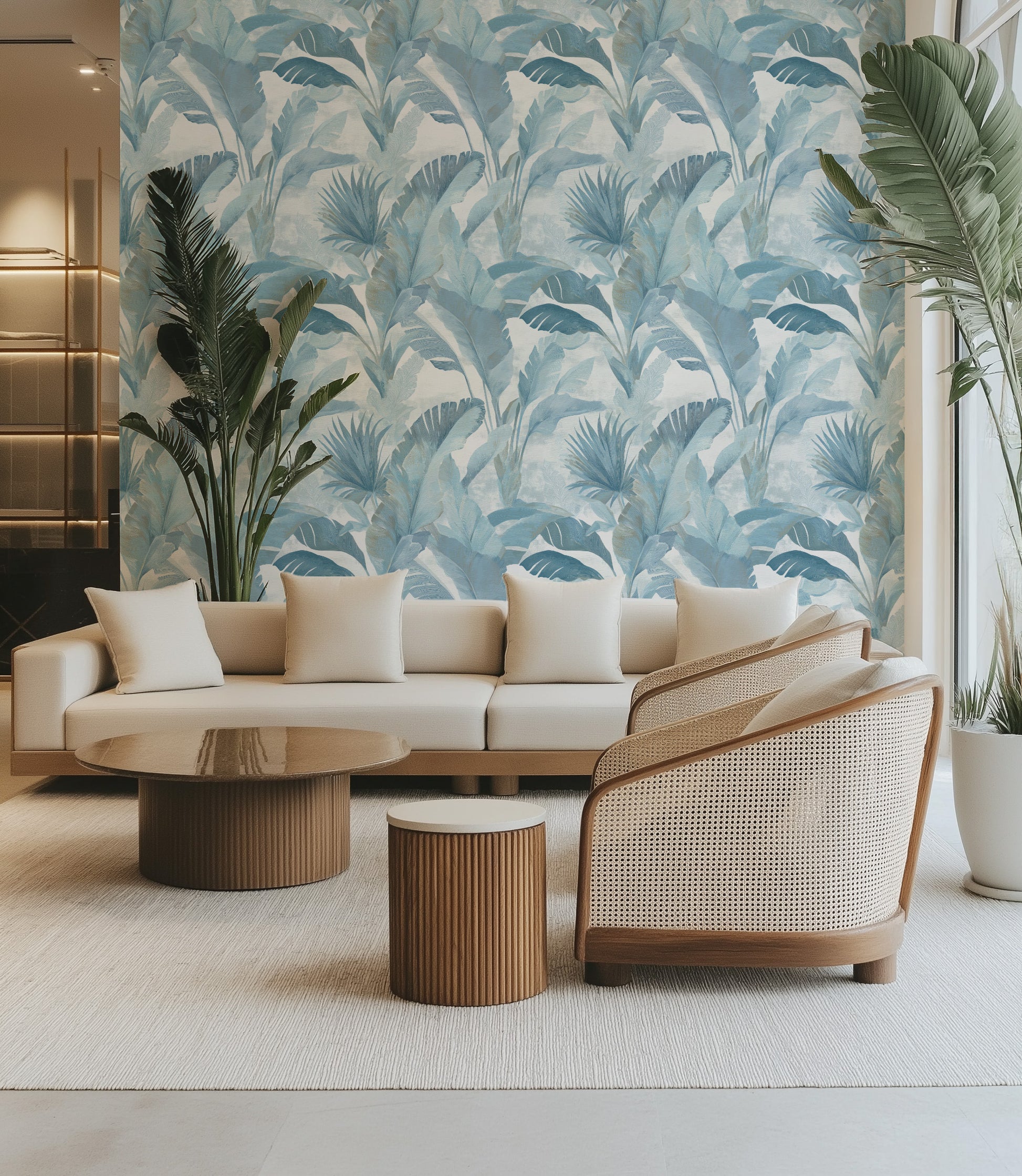 Bluewater Palm Commercial Vinyl Wallpaper from Olive et Oriel where you can shop wallpaper and artworks online