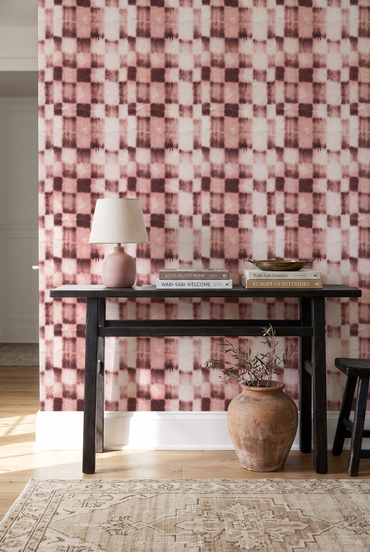 Blush Pink Loom Plaid Wallpaper