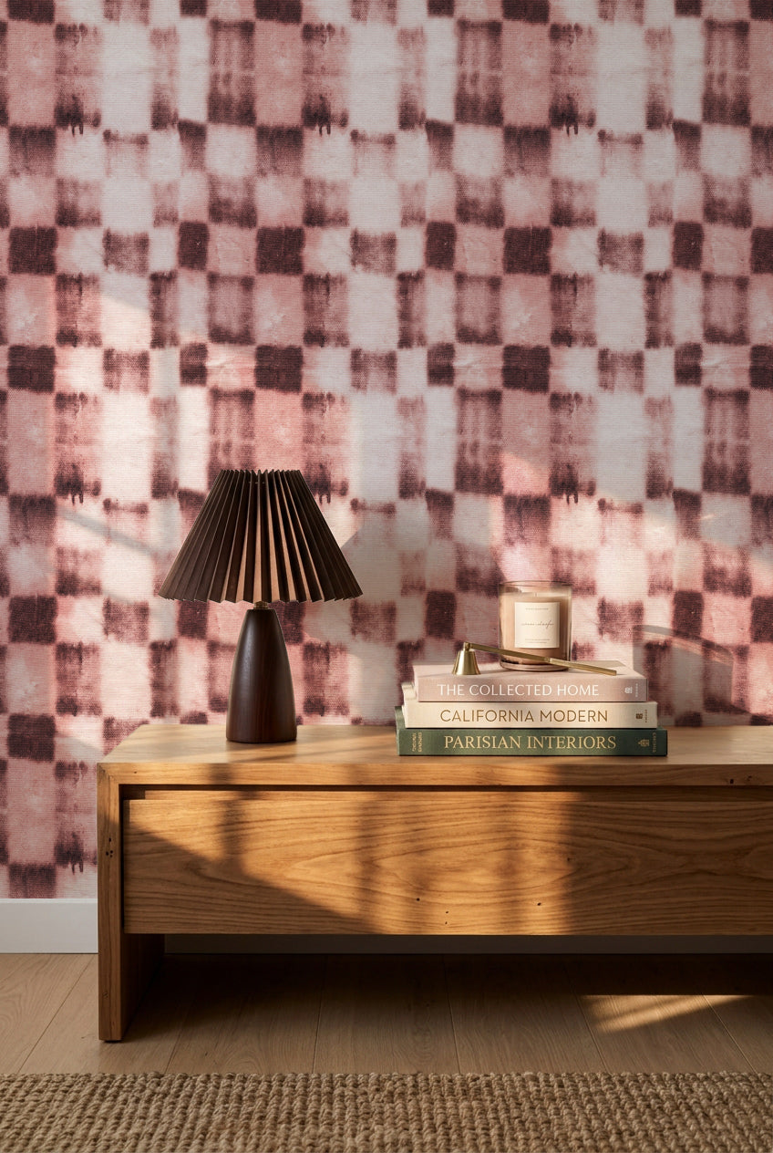 Blush Pink Loom Plaid Wallpaper