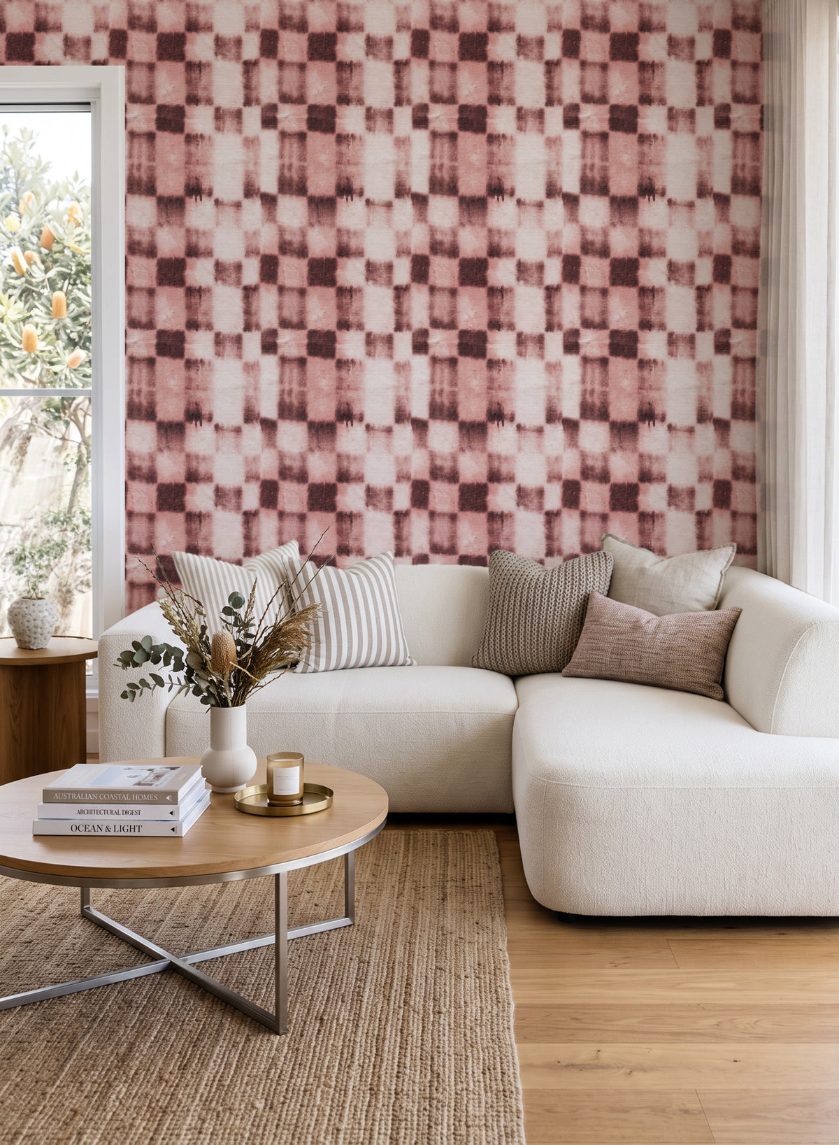 Blush Pink Loom Plaid Wallpaper