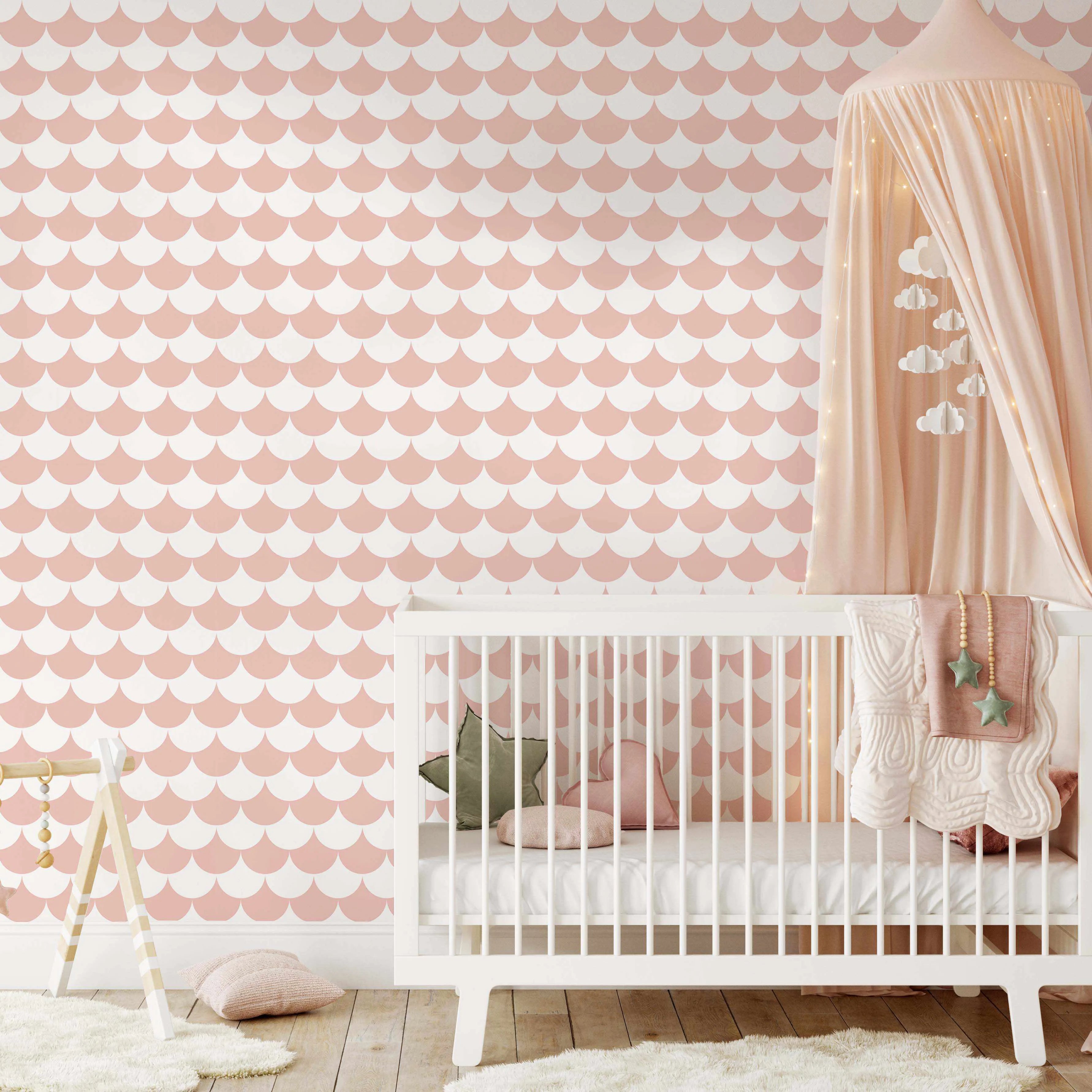 Blush Scallops Wallpaper-Wallpaper-Buy Kids Removable Wallpaper Online Our Custom Made Children√¢‚Ç¨‚Ñ¢s Wallpapers Are A Fun Way To Decorate And Enhance Boys Bedroom Decor And Girls Bedrooms They Are An Amazing Addition To Your Kids Bedroom Walls Our Collection of Kids Wallpaper Is Sure To Transform Your Kids Rooms Interior Style From Pink Wallpaper To Dinosaur Wallpaper Even Marble Wallpapers For Teen Boys Shop Peel And Stick Wallpaper Online Today With Olive et Oriel