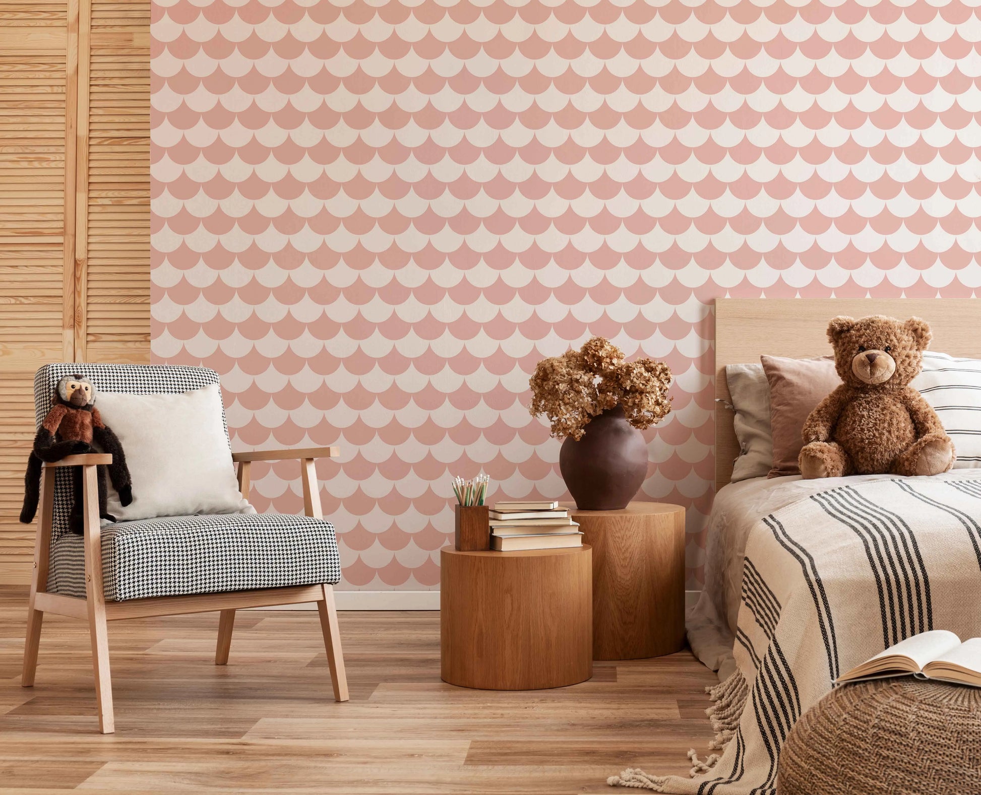 Blush Scallops Wallpaper-Wallpaper-Buy Kids Removable Wallpaper Online Our Custom Made Children√¢‚Ç¨‚Ñ¢s Wallpapers Are A Fun Way To Decorate And Enhance Boys Bedroom Decor And Girls Bedrooms They Are An Amazing Addition To Your Kids Bedroom Walls Our Collection of Kids Wallpaper Is Sure To Transform Your Kids Rooms Interior Style From Pink Wallpaper To Dinosaur Wallpaper Even Marble Wallpapers For Teen Boys Shop Peel And Stick Wallpaper Online Today With Olive et Oriel