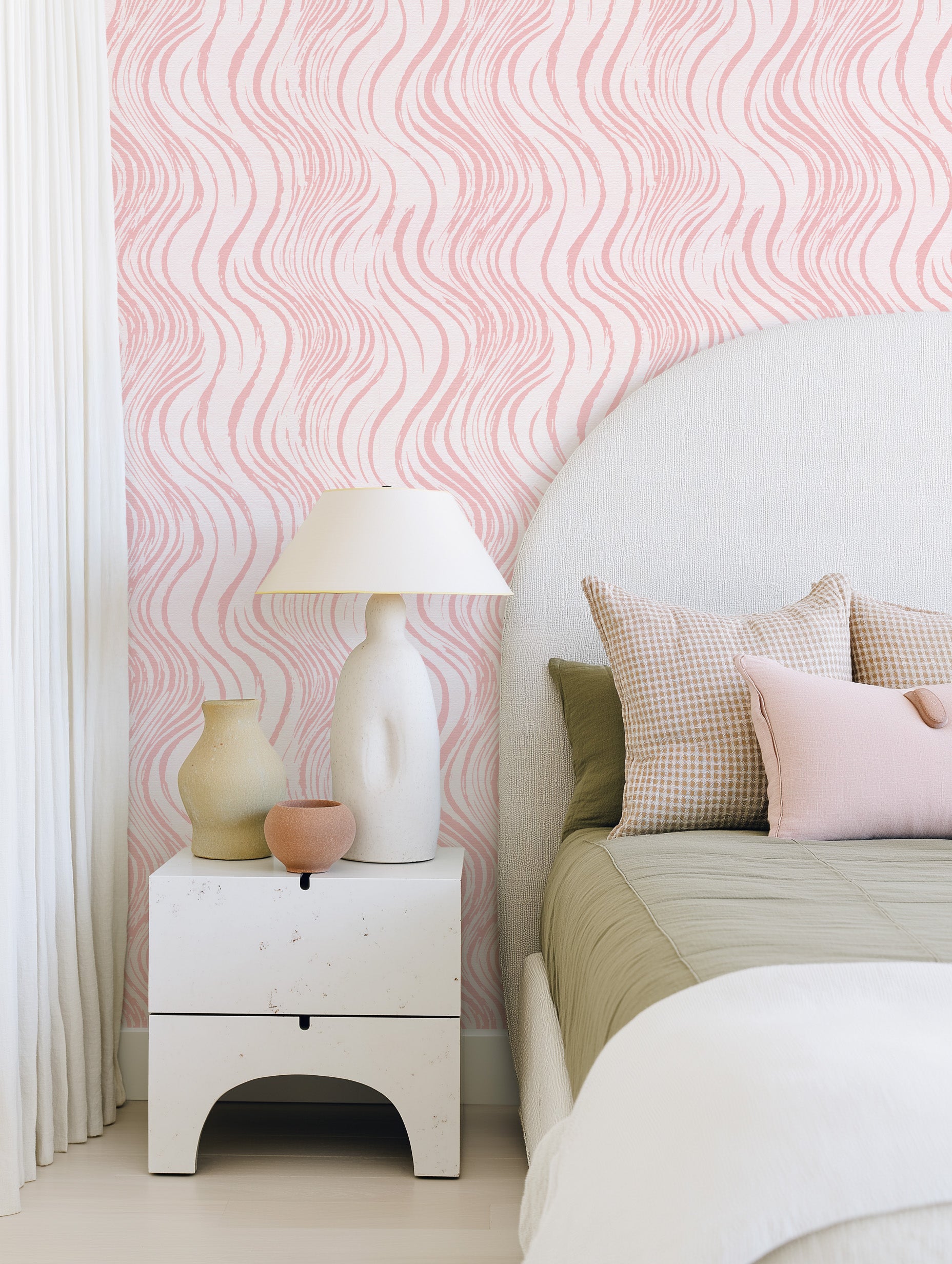 Blush Current in Pink Wallpaper from Olive et Oriel where you can shop wallpaper and artworks online