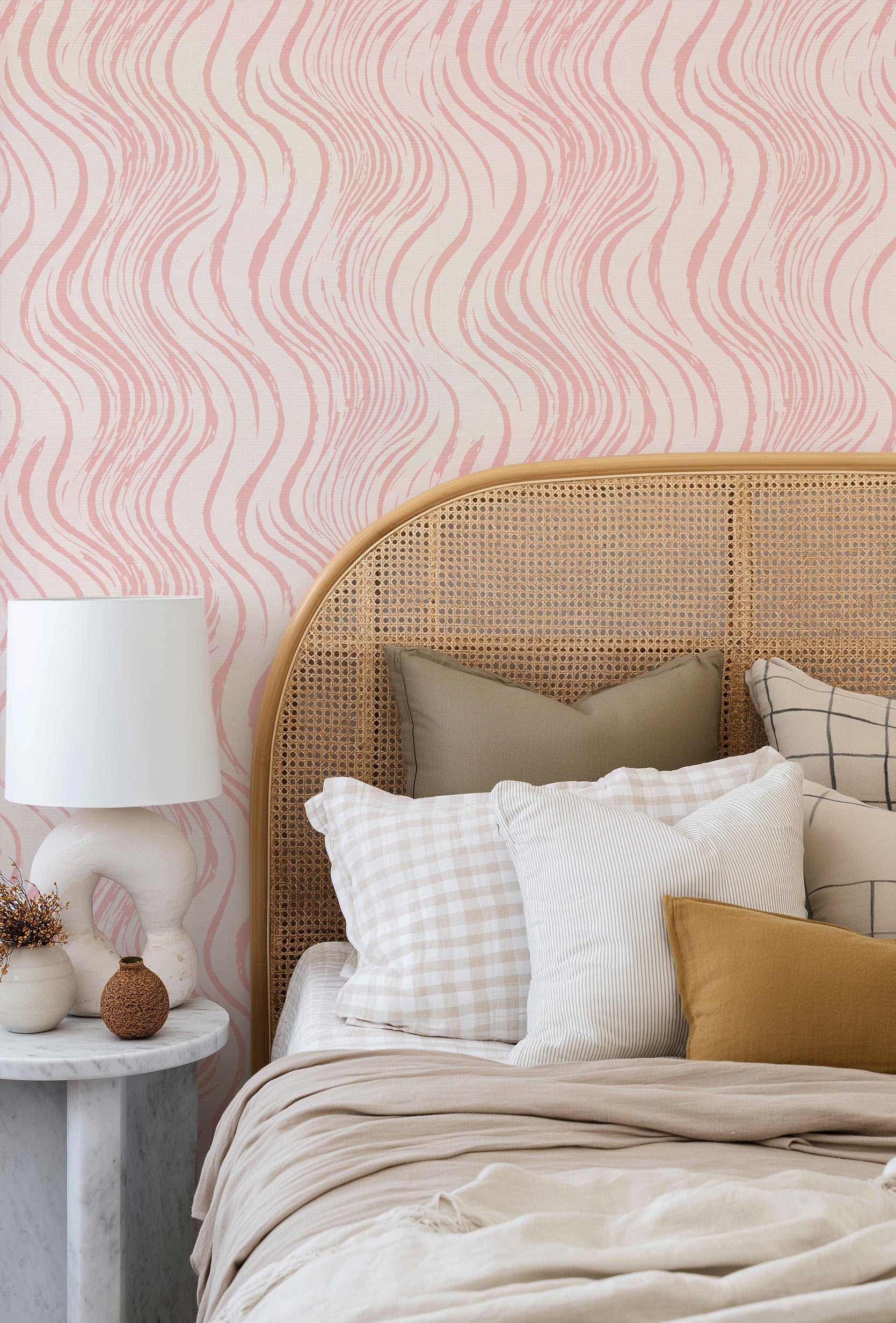 Blush Current in Pink Wallpaper from Olive et Oriel where you can shop wallpaper and artworks online