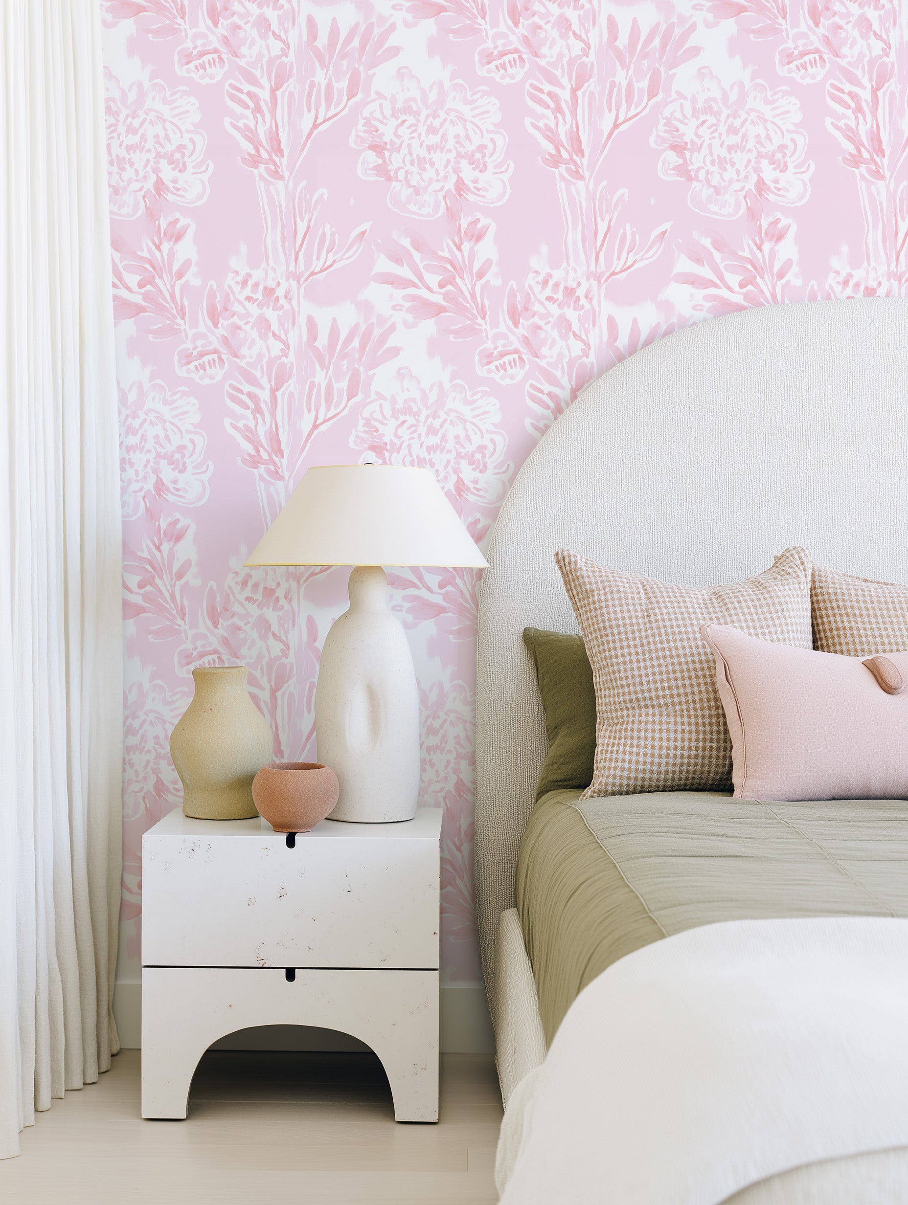 Blushed Pink Botanica Wallpaper from Olive et Oriel where you can shop wallpaper and artworks online