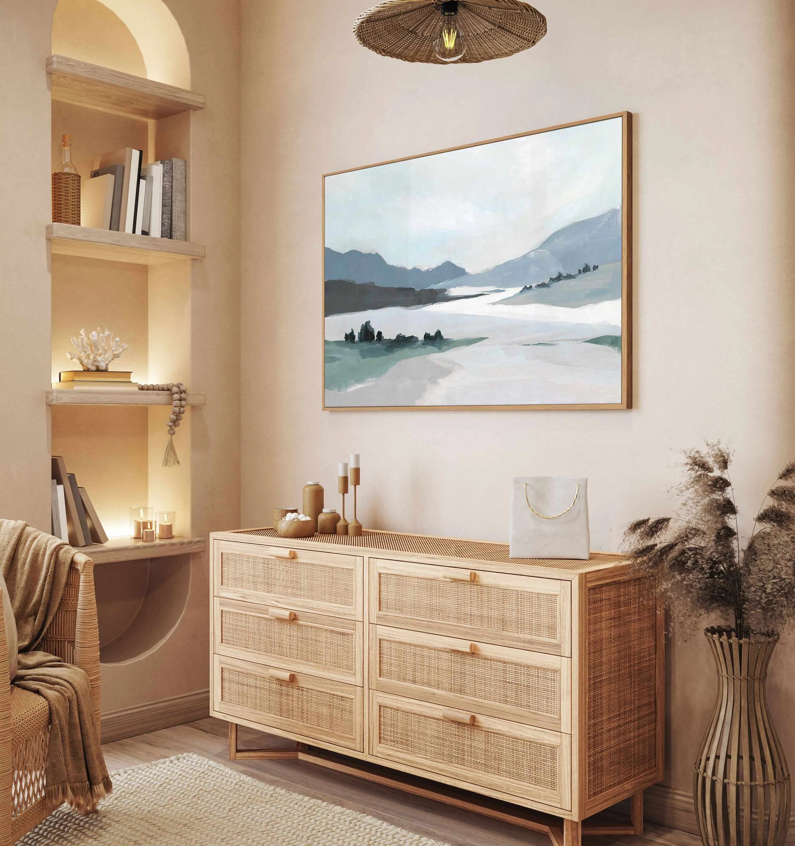 Blushing Land Blue Version | Framed Canvas Art Print from Olive et Oriel where you can shop wallpaper and artworks online