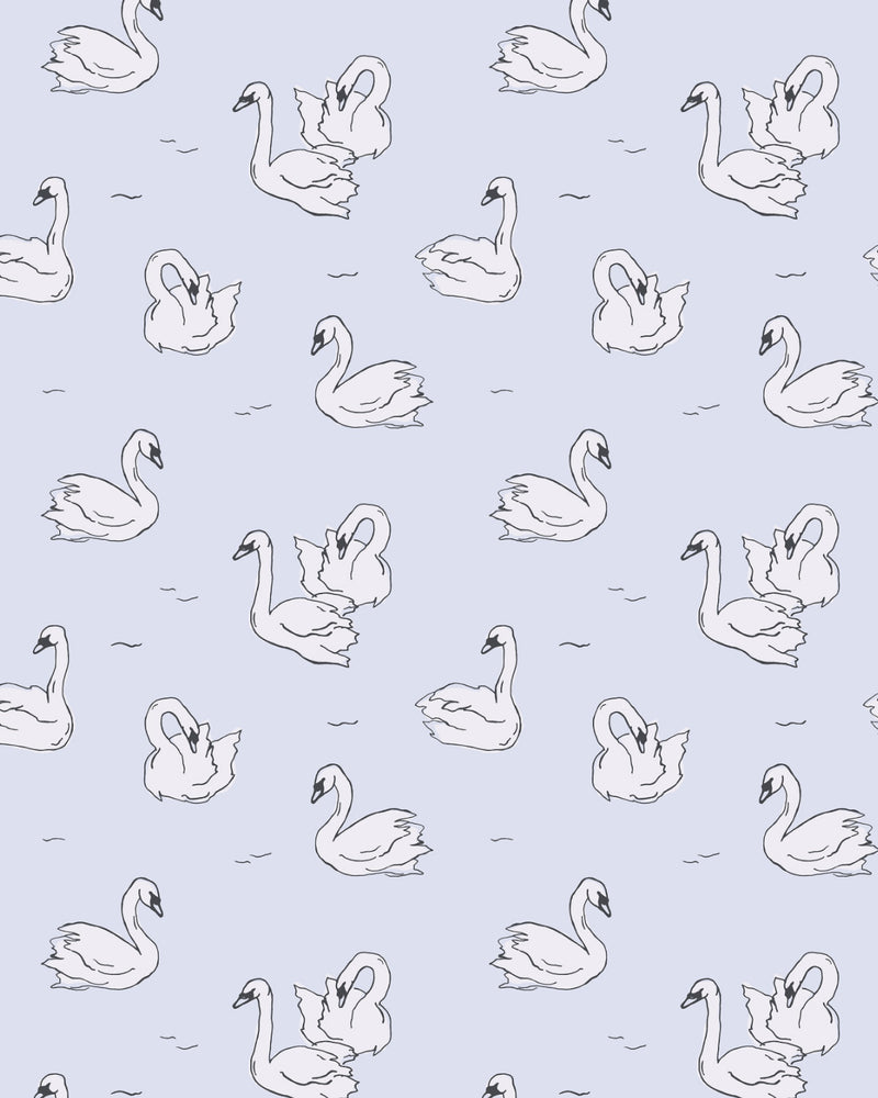 Little Swans in Periwinkle Blue Wallpaper from Olive et Oriel where you can shop wallpaper and artworks online