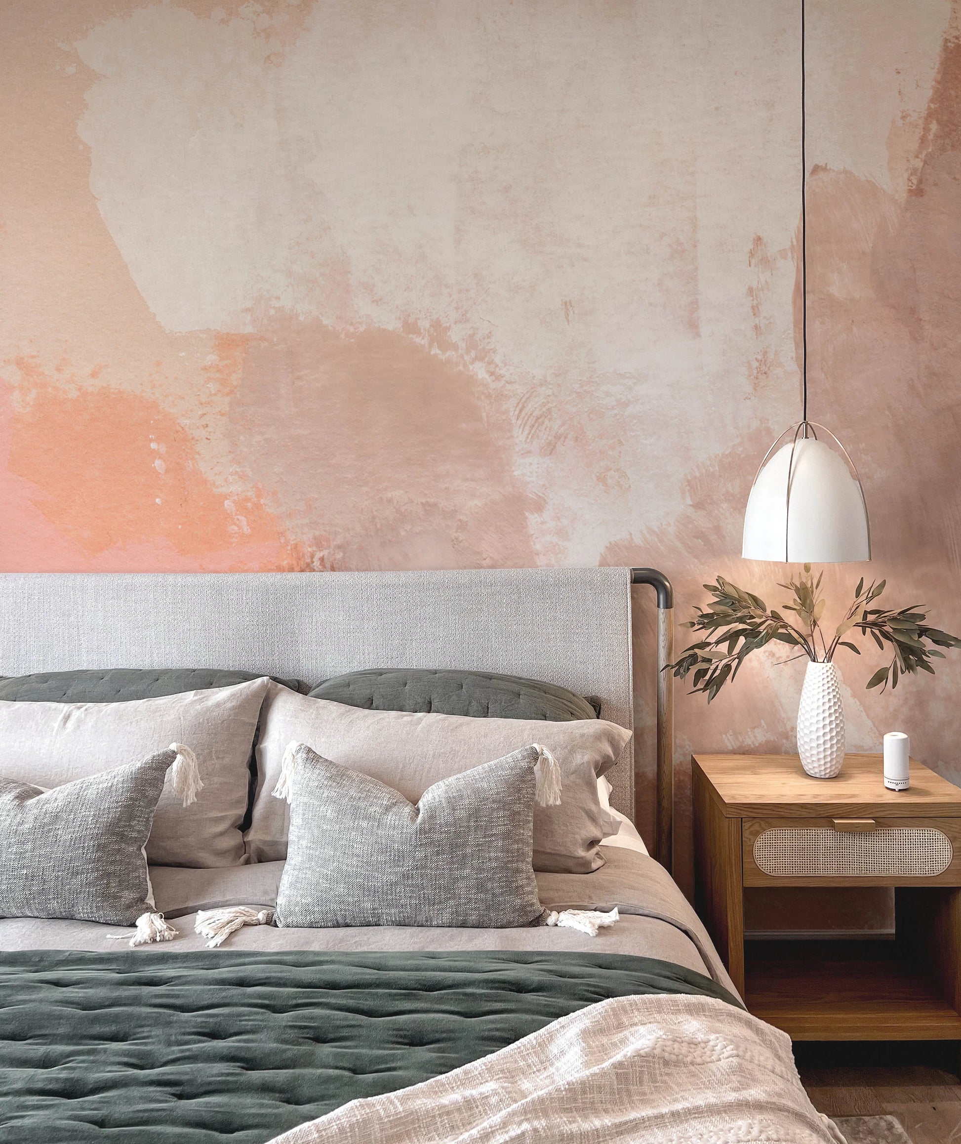 Blush on Beige Abstract Painting Mural Wallpaper from Olive et Oriel where you can shop wallpaper and artworks online