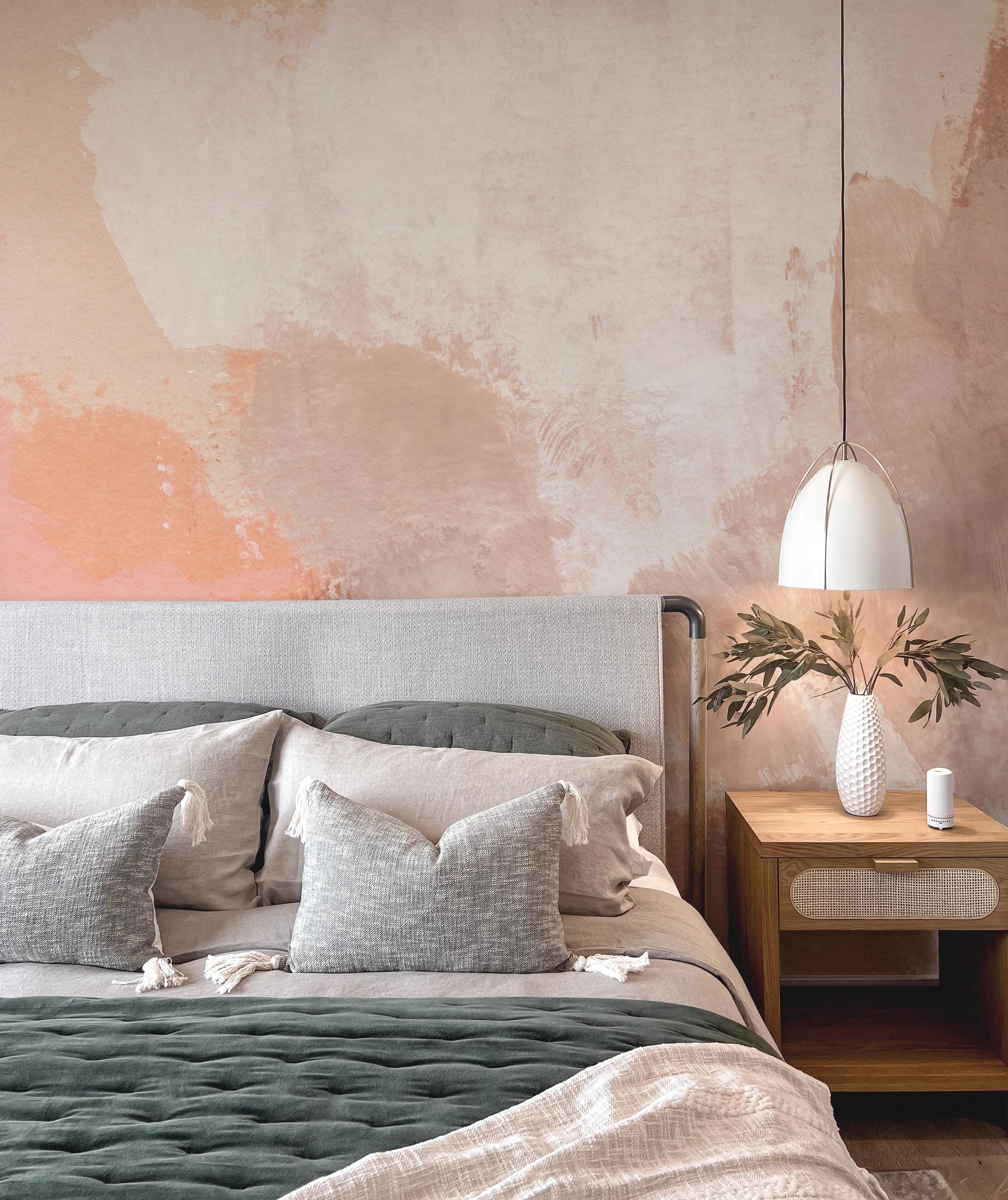 Blush on Beige Abstract Painting Mural Wallpaper from Olive et Oriel where you can shop wallpaper and artworks online