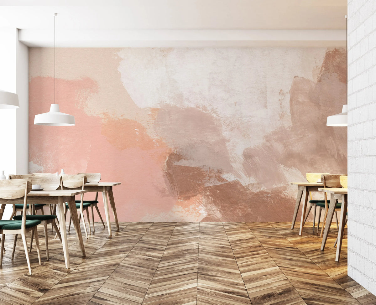 Blush on Beige Abstract Painting Mural Wallpaper from Olive et Oriel where you can shop wallpaper and artworks online