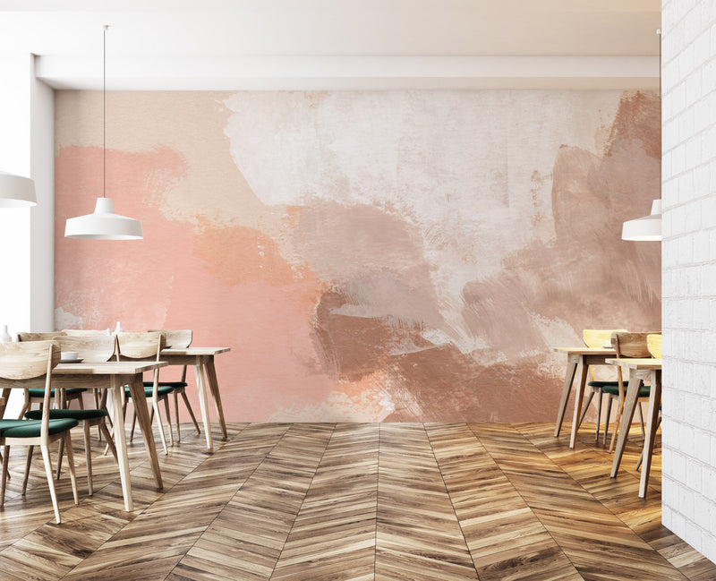 Blush on Beige Abstract Painting Mural Wallpaper