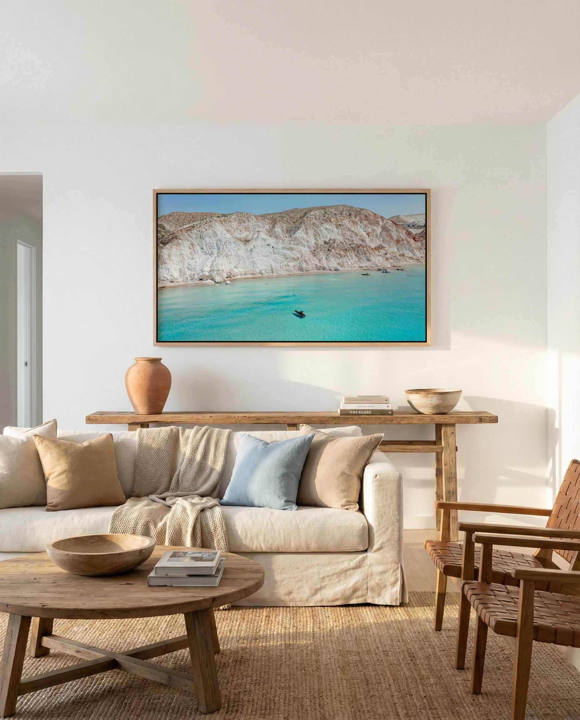 Boat Days Milos | Panoramic Canvas Art Print from Olive et Oriel where you can shop wallpaper and artworks online