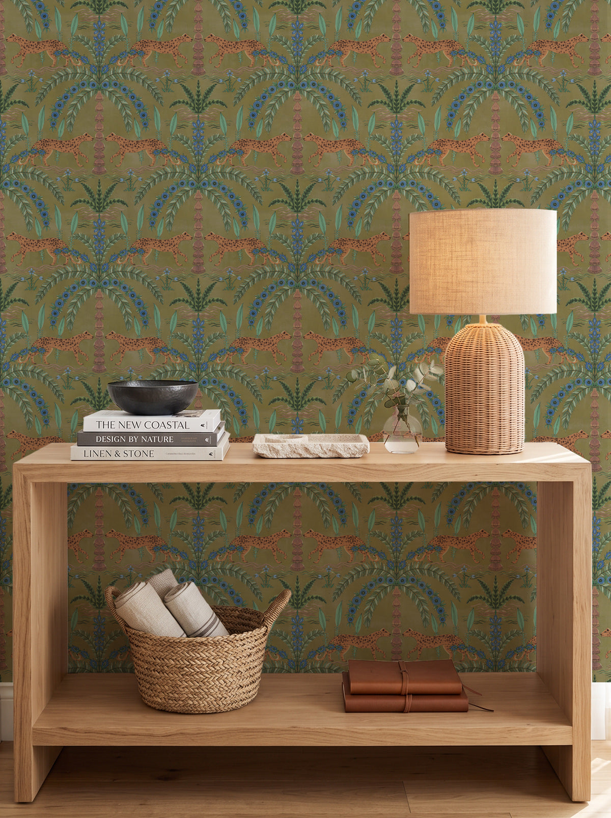 Boheme Cheetah in Olive Green Wallpaper