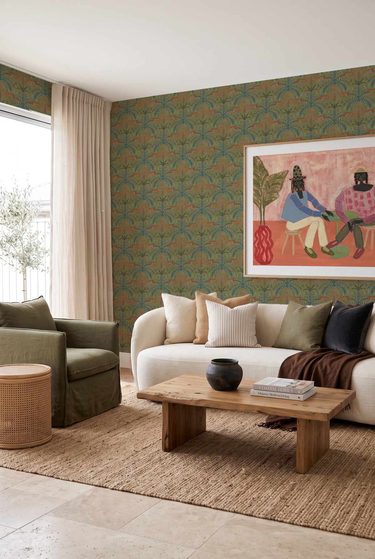 Boheme Cheetah in Olive Green Wallpaper