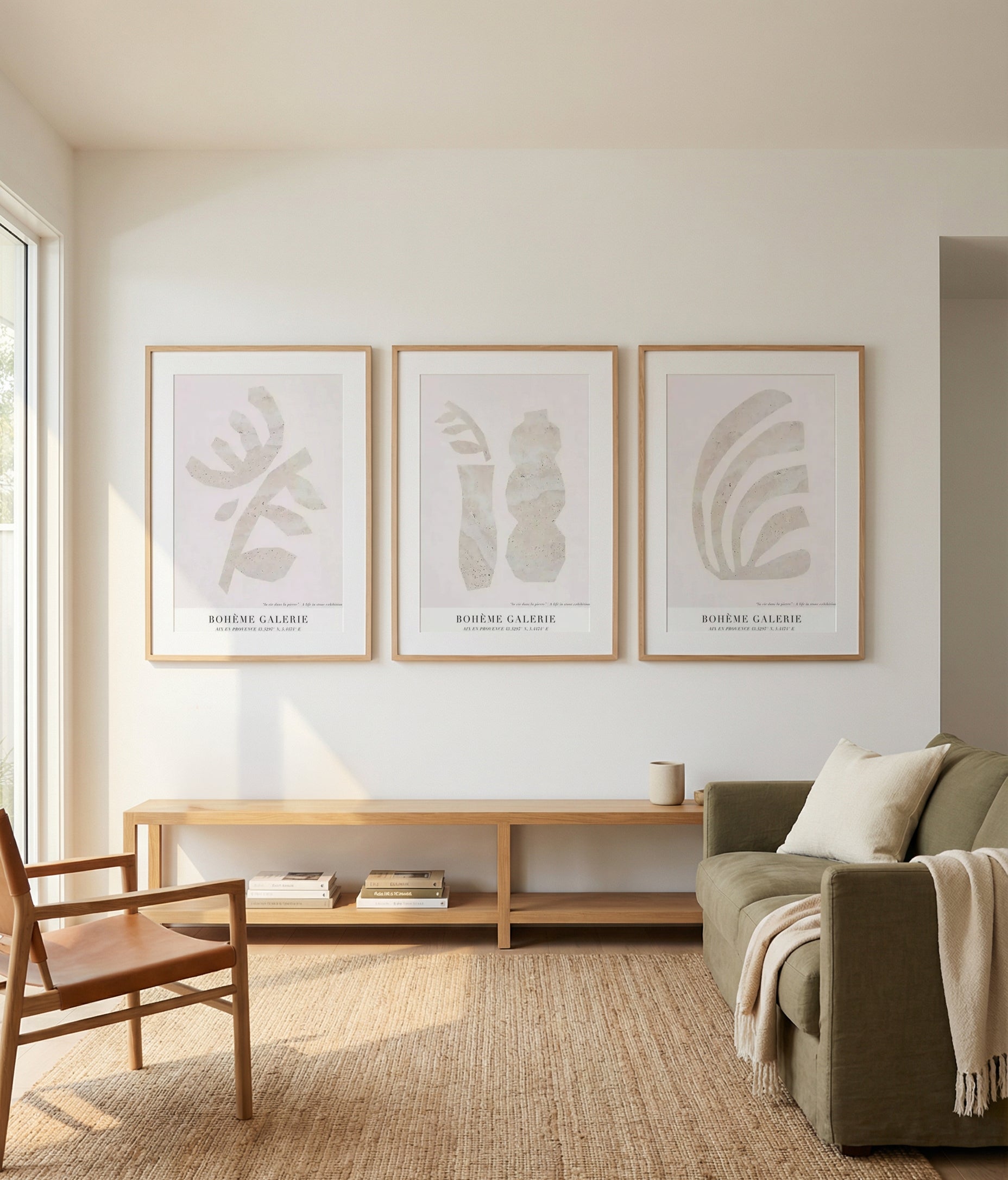 Boheme Galerie I, II & III | 3 Piece Wall Art Set in Brown art print oak frame with white border