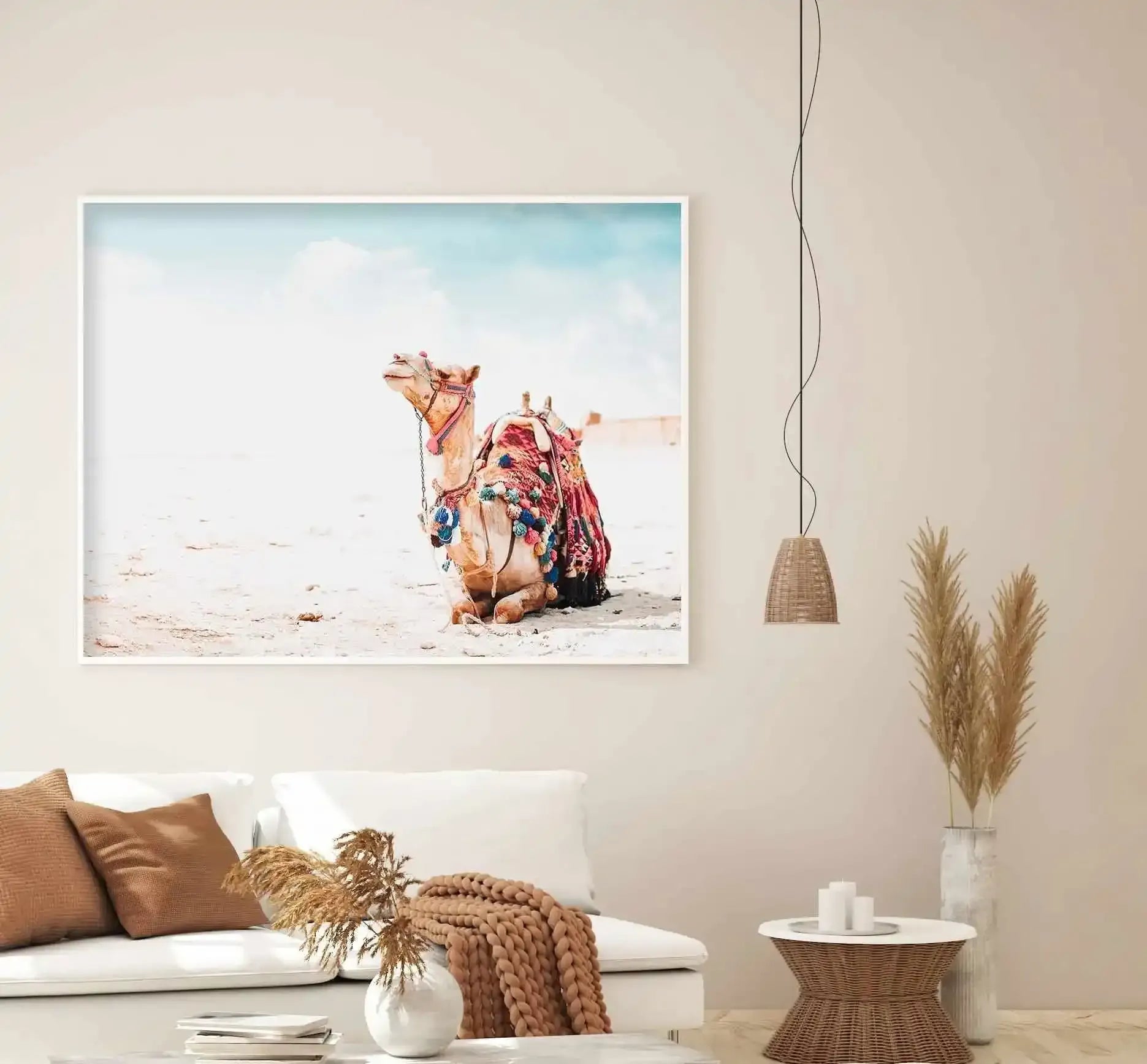 Bohemian Camel | LS Art Print-Shop Australian Art Prints Online with Olive et Oriel - Our collection of Moroccan art prints offer unique wall art including moroccan arches and pink morocco doors of marrakech - this collection will add soft feminine colour to your walls and some may say bohemian style. These traditional morocco landscape photography includes desert scenes of palm trees and camel art prints - there is art on canvas and extra large wall art with fast, free shipping across Australia